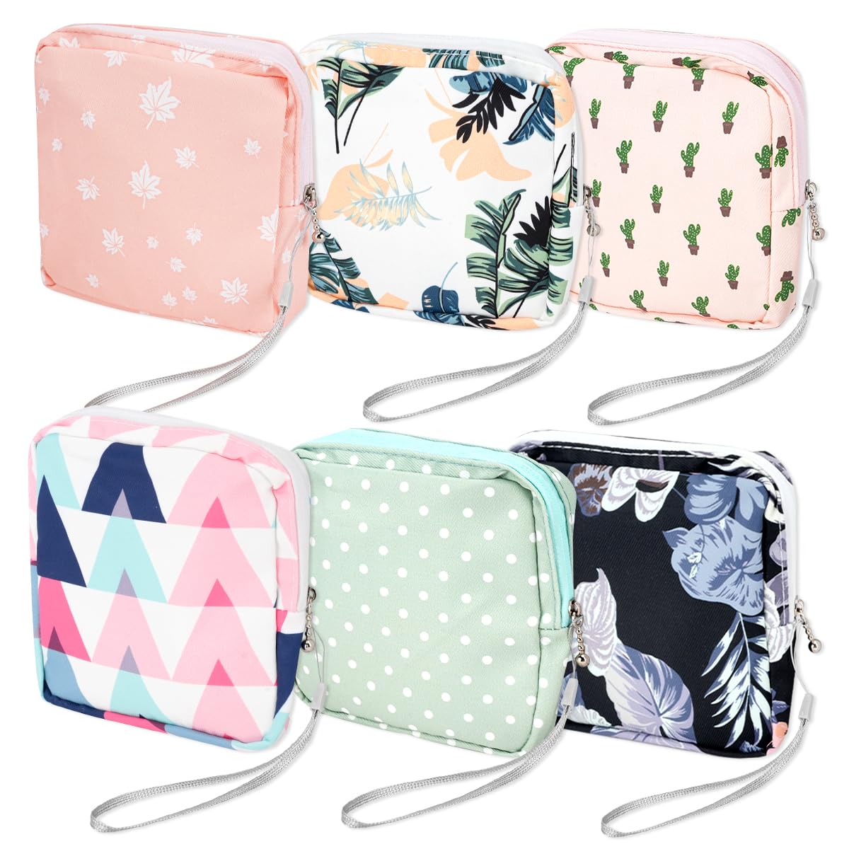 DIBALIYI 6 Pcs Sanitary Napkin Storage Bag, Portable Waterproof Period Pouch with Zipper, Small First Period Pad Bag Feminine Care with Lanyards for