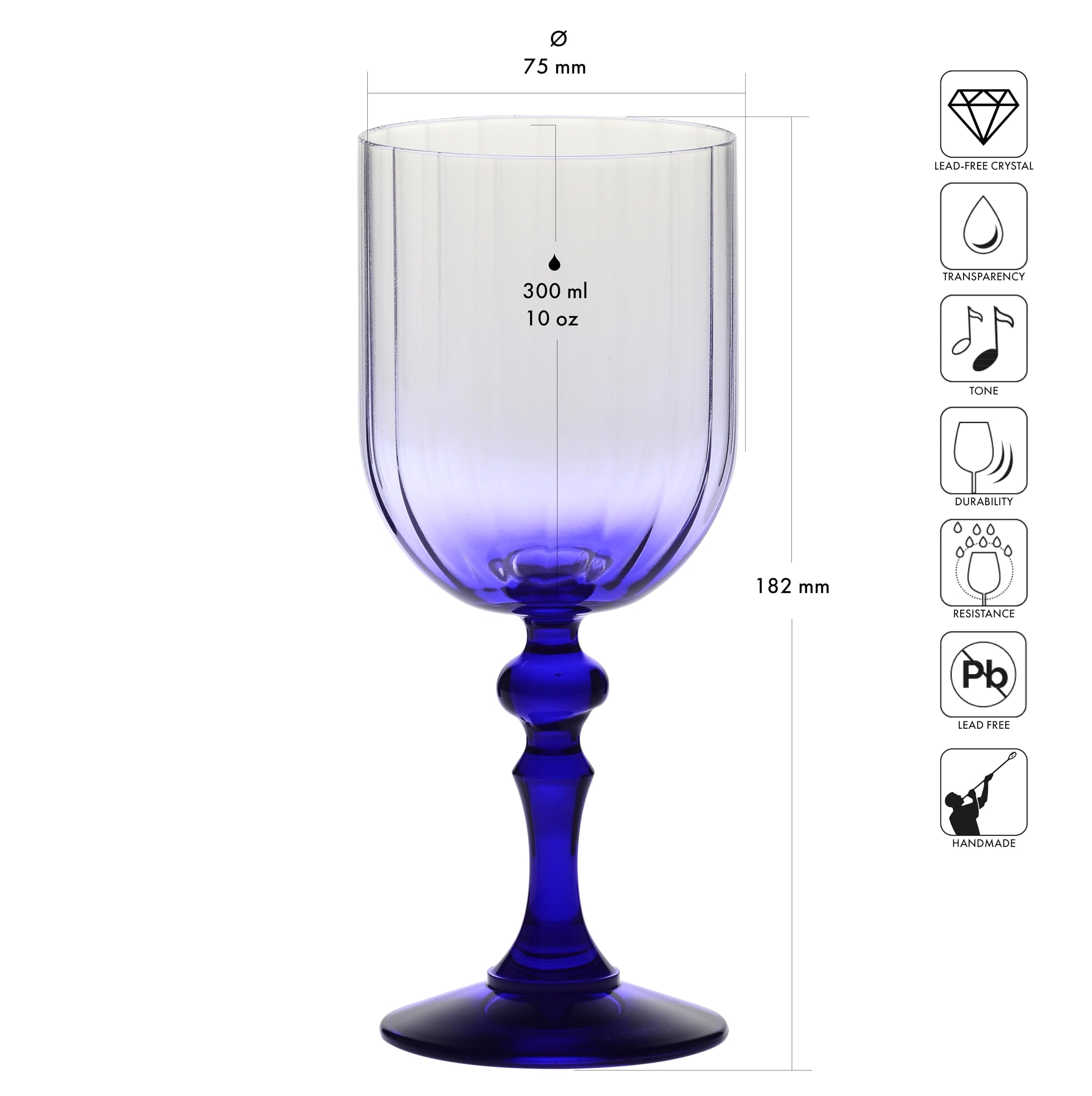 KROSNO Kieliszki do Wina z Kobaltową Nóżką Bubble, Zestaw 2 x 300 ml | Szkło Kryształowe Bezołowiowe, Celebration Moments, do czerwonego i białego wina, mocktaili i wody, zmywarka