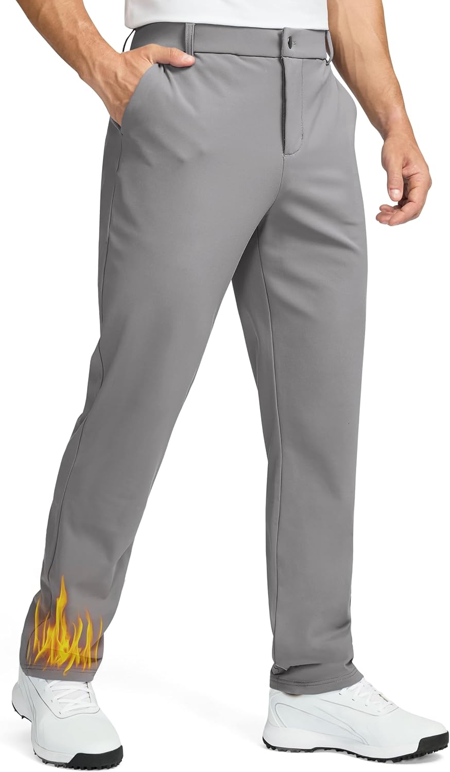 Soothfeel Men's Fleece Lined Pants 30"/32"/34" Golf Work Dress Pants Casual Insulated Warm Winter Trousers with Pockets Light Gray L32×W36