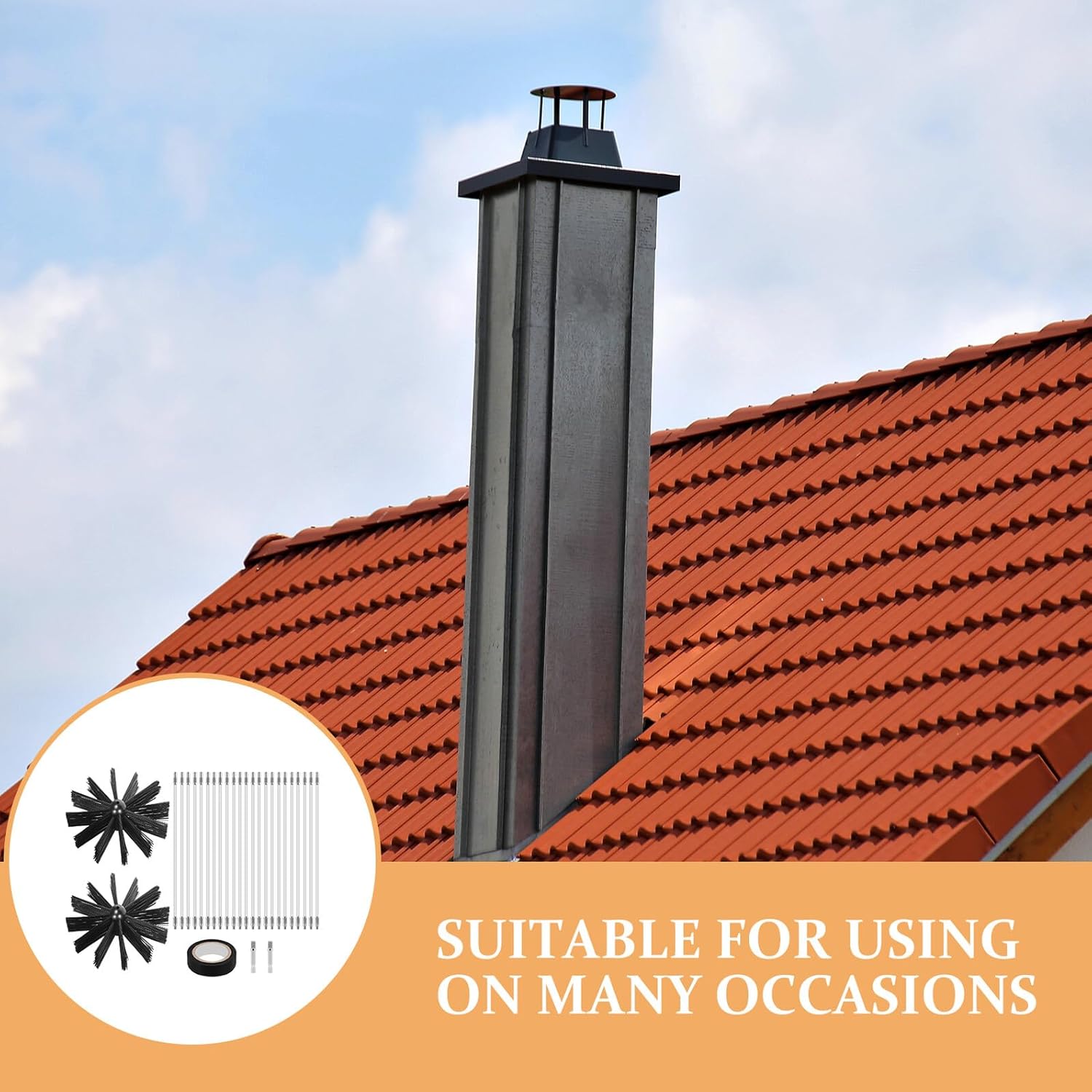 BESPORTBLE Chimney Cleaning Kit with 23 Flexible Rods and 2 Six-inch Brush Heads, Dryer Vent Brush Set for Fireplace and Duct Cleaning, 30ft Chimney Sweep Tool for Home and Kitchen