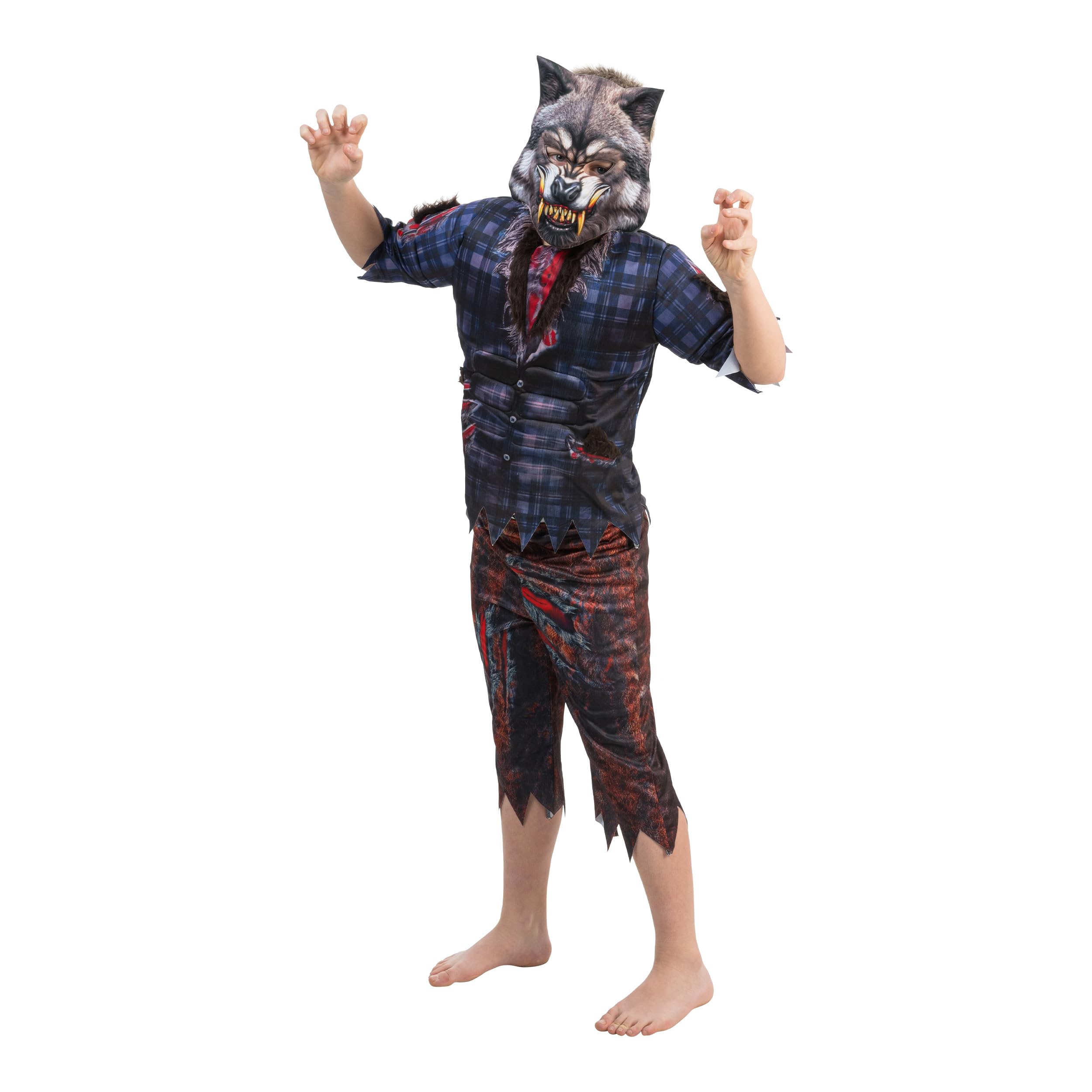 Chaks - Children's Werewolf Costume, 3-Piece Set, Mask, Top & Trousers, Scary Fancy Dress for Halloween and Carnival