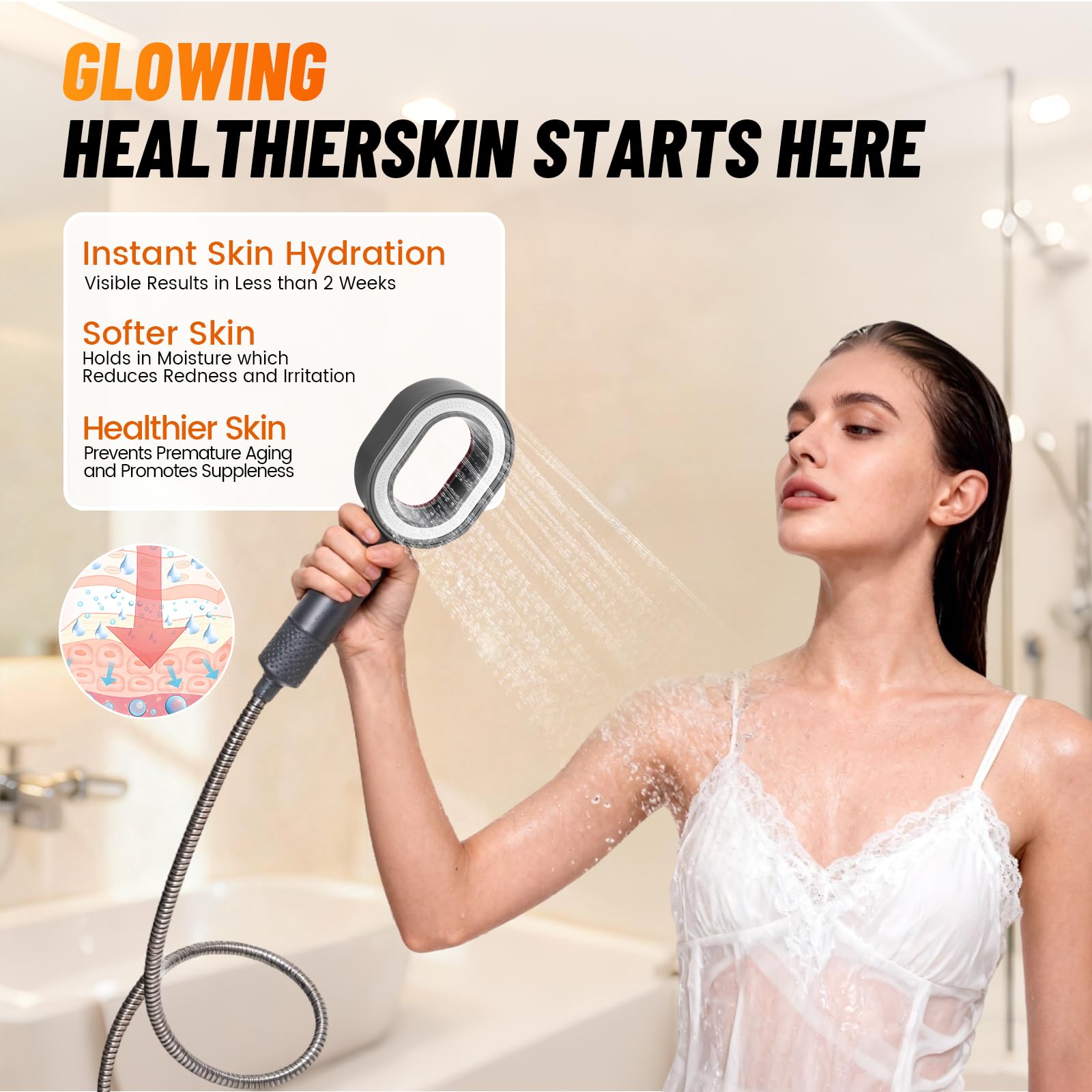 Filtersonic 3 en 1 Shower Head Doodle, cabezal de ducha de masaje de alta presión contra la cal, elimina el cloro residual del agua dura y los metales pesados + accesorios (gris)