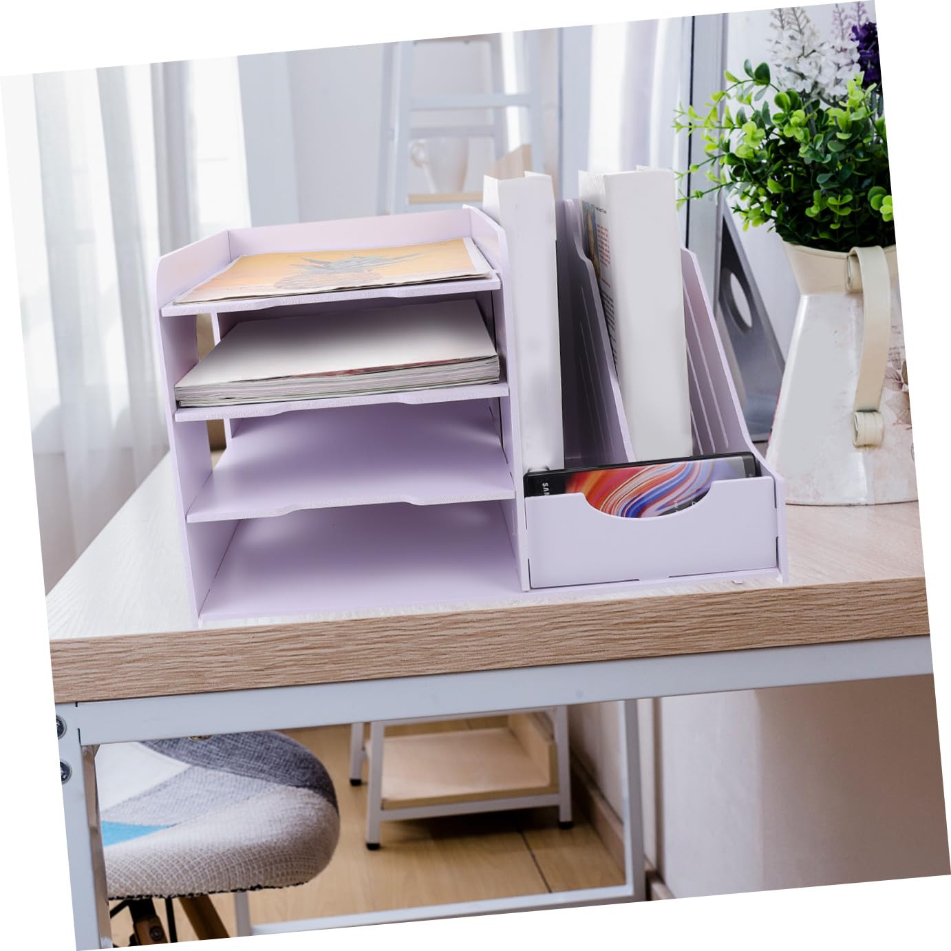 Mehrschichtiges Aktenregal, seitlicher Schreibtisch-Dokumentenablage, praktischer Aktenhalter für Büro und Zuhause, Arbeitszimmer, Aktenhalter für effizientes Schreibtischzubehör-Management