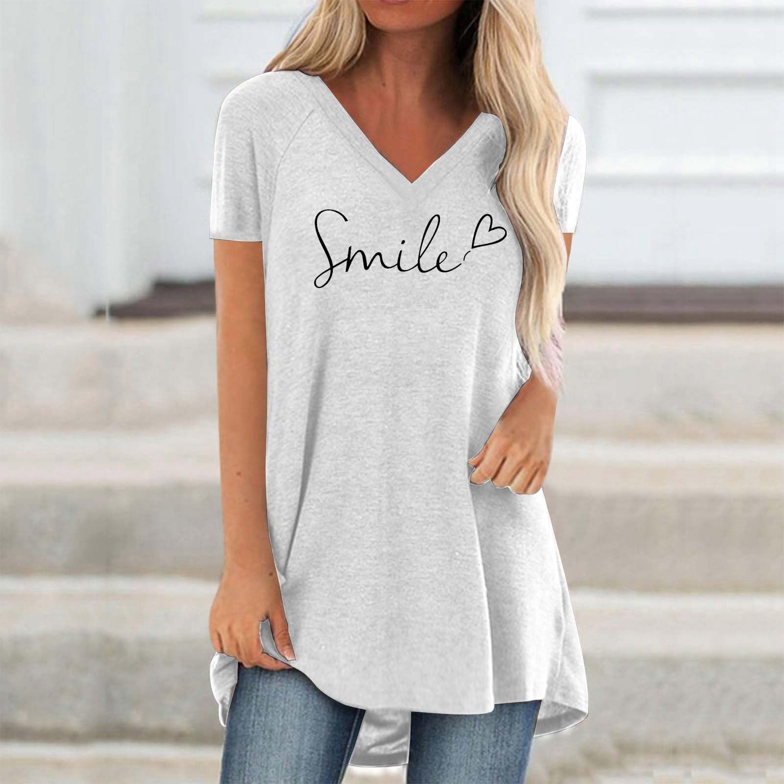 Damen Sportshirt,Tshirt Damen Lässige Druck Oberteile Pullover T-Shirt Einfarbiges Basic Shirt Rundhals Kurzarm Sommer Tops Lockere All-Match Tunika Bluse Laufshirt Sportshirt Ärmellose Bluse