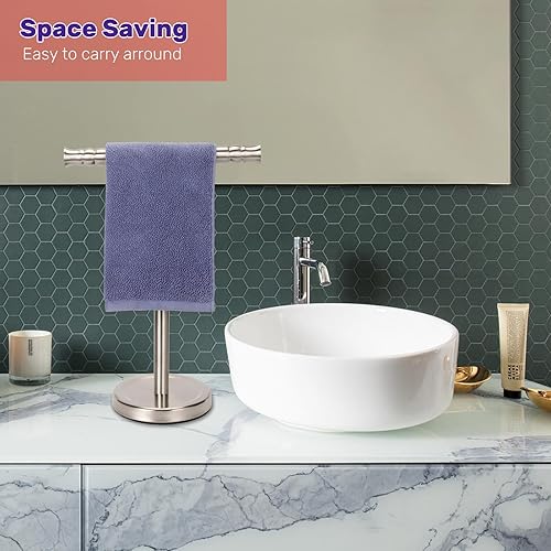 Miniatura 10 de Sfemn Soporte de toalla de mano dorado para encimera de tocador de baño SUS304 acero inoxidable en forma de T, toallero de pie para baño, cocina