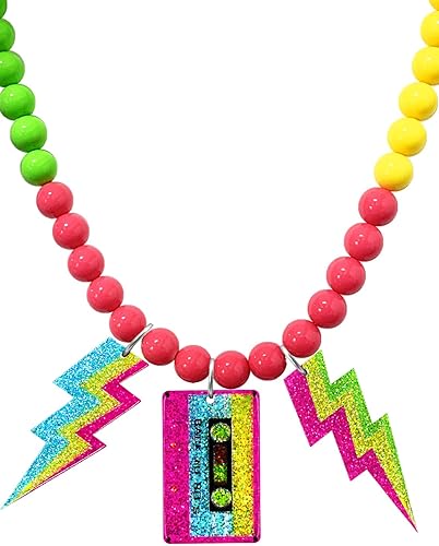 Ronglry Accesorios de disfraz de los años 80 para mujer, collar de los años 80, collares de cuentas de neón para fiestas brillantes, collares con