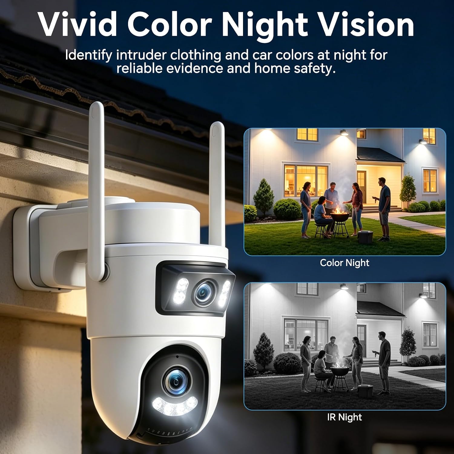 Dual Lens Security Camera Outdoor, 2.4GHz WiFi Cameras for Home Security, 360° View Pan/Tilt with Color Night Vision, 2K Full HD Video, 2-Way Audio, Works with Alexa, Motion Detection, Auto Tracking image 3