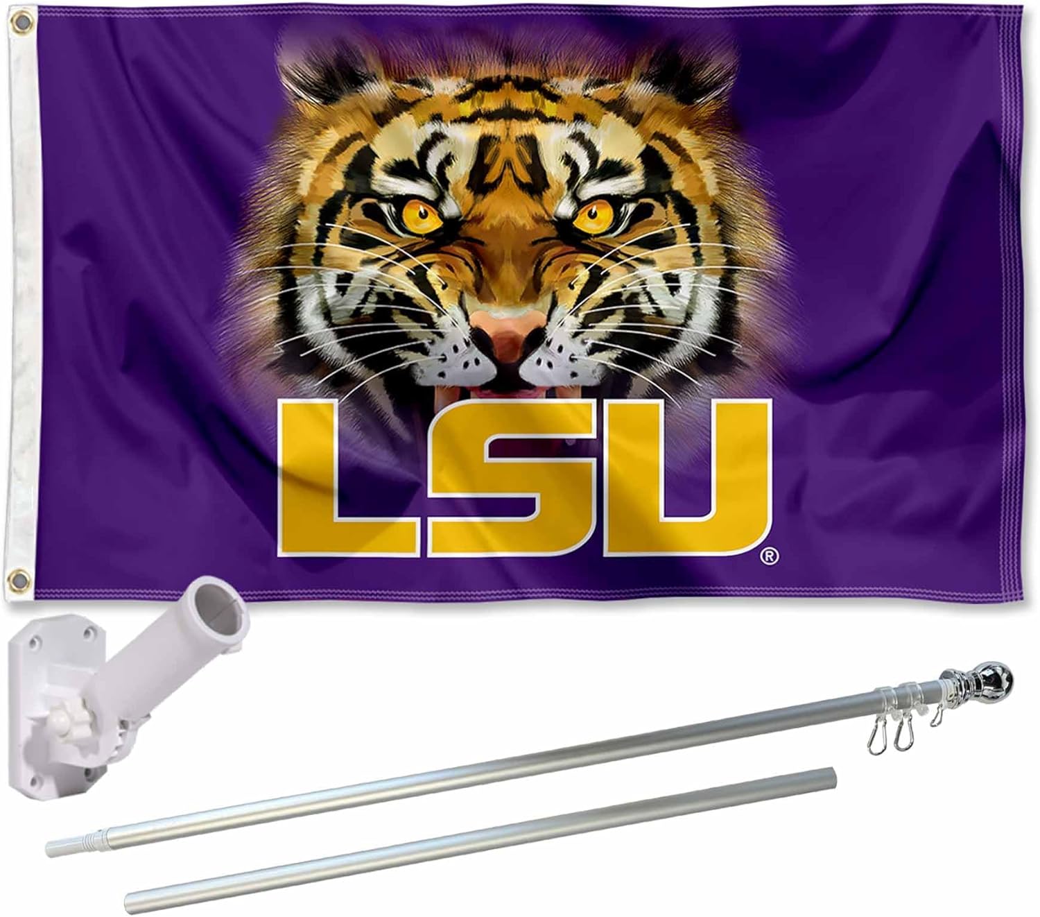 Louisiana State LSU Tigers Tiger Eyes Flag with Pole and Bracket Kit