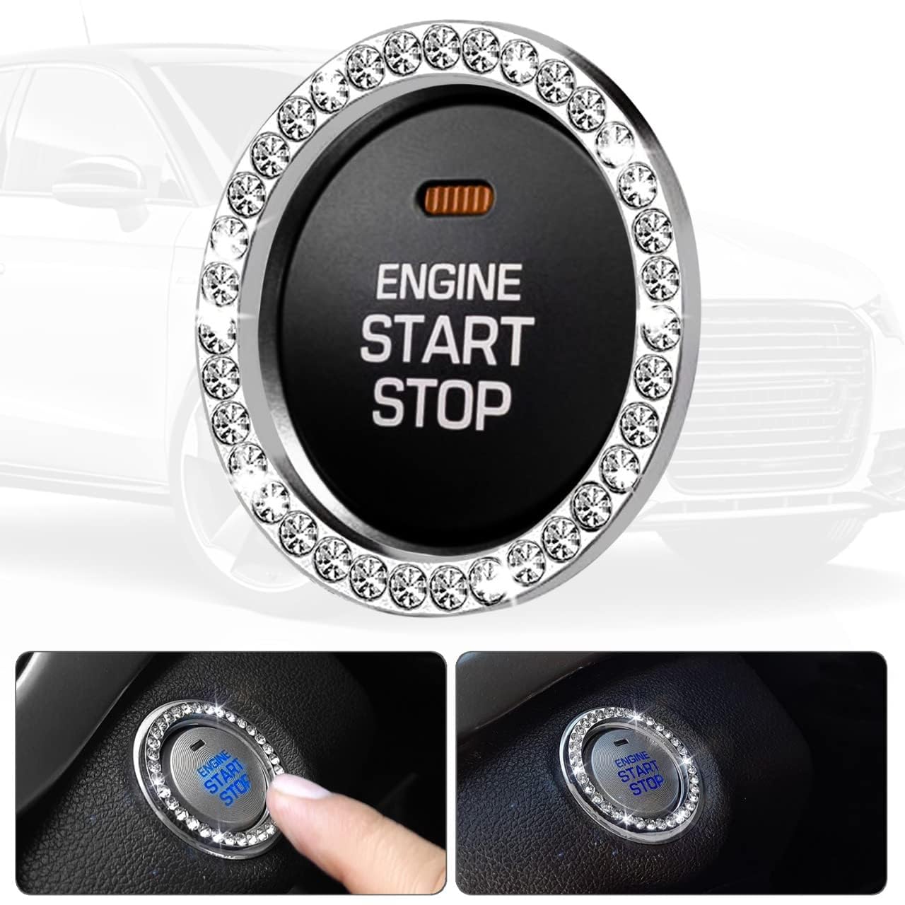 XCLUSYCar Engine Start Stop Button Cover Push Start Button Cover - for All Car Accessories and Dashboard Decorations-Enhance Your Car's Interior with Stylish Accessory