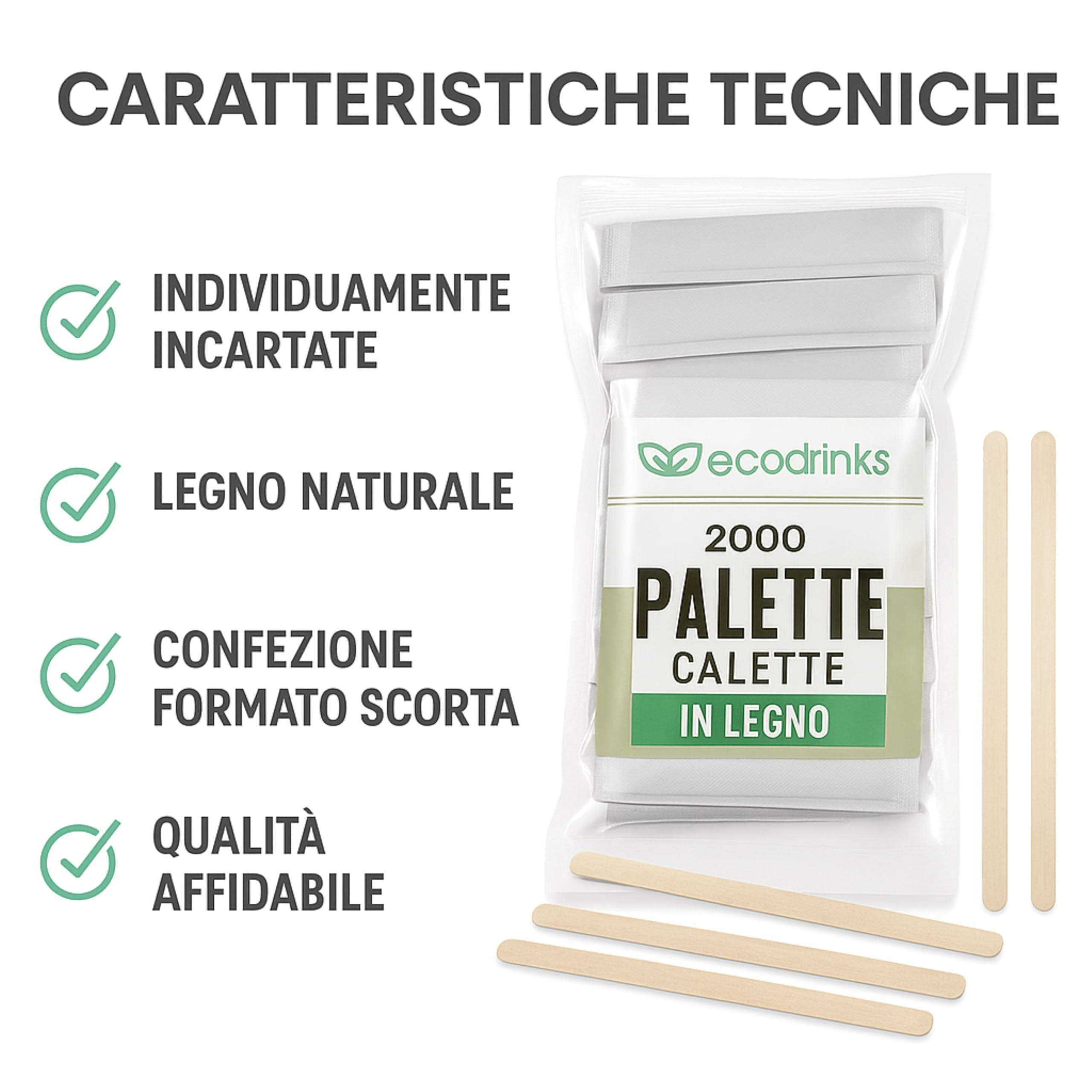 Palette Caffè Monouso Bastoncini di Legno di Betulla Biodegradabili 9 cm