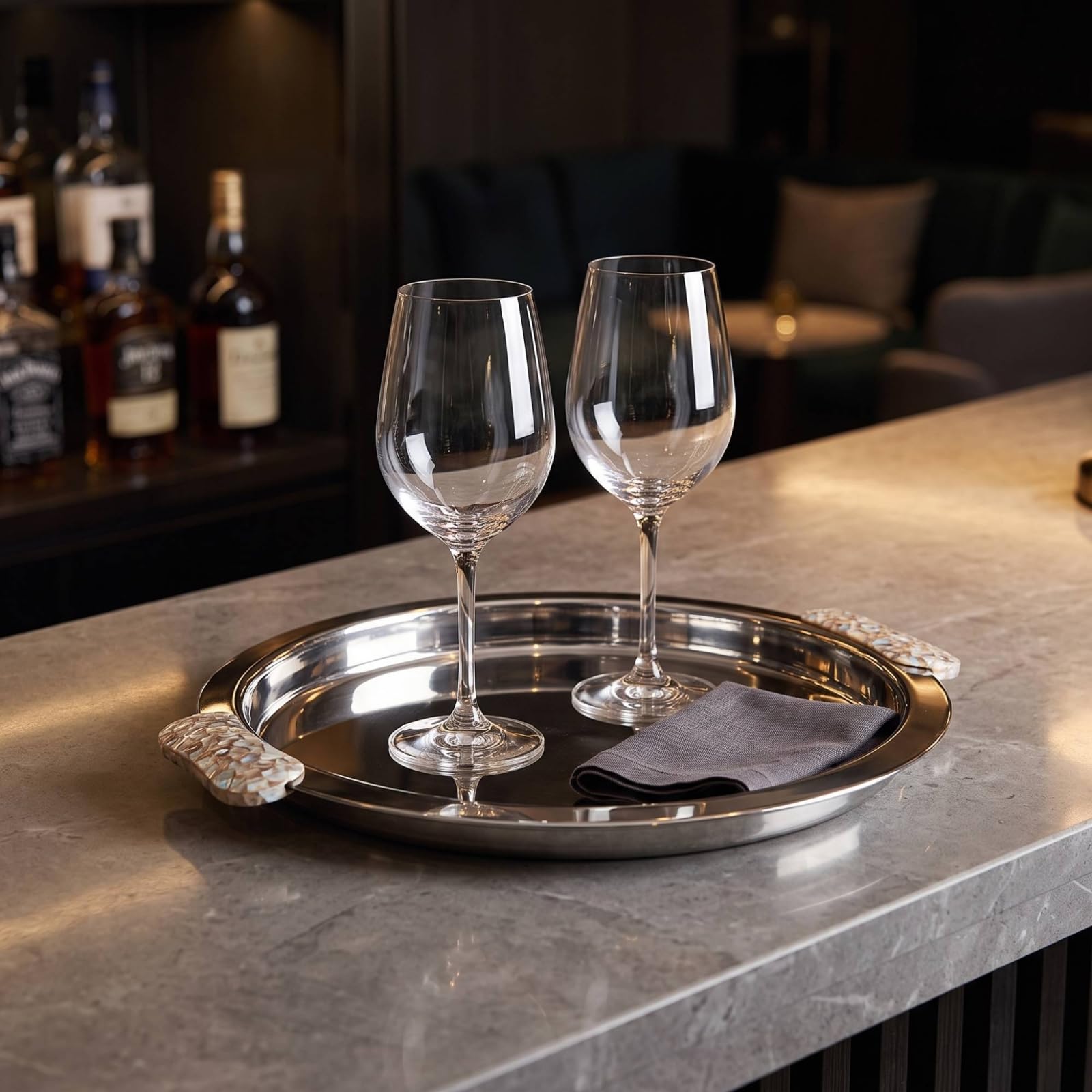 Banja Servicio con Elegante Banja con Multifuncional para Bar, Mesa, 46 34 H4cm, Bandeja Rectangular Plateada Brillante Importada
