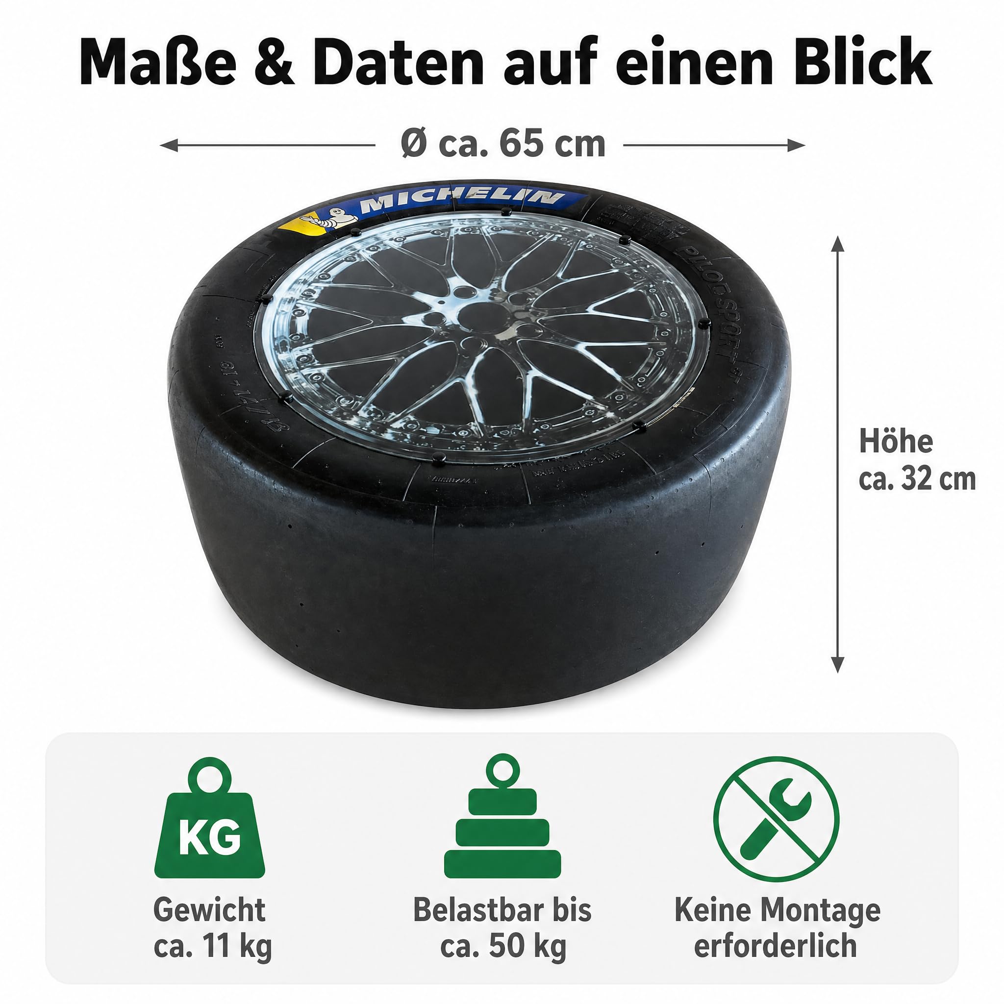 [ORIGINAL Reifen] Reifen Tisch mit PC Platte | Orginalreifen aus DTM, GT Masters & LMP Serie Rennreifen Tisch mit echten Gebrauchspuren | Motorsport Geschenk für Männer & Frauen | Originaler Rennslick als Upcycling-Unikat mit PC-Tischplatte – das ausgefal
