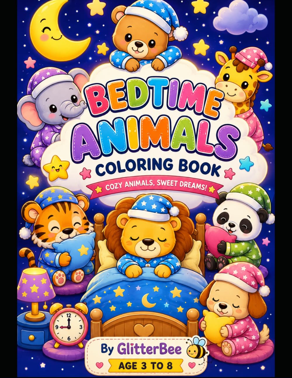Bedtime Animals Coloring Book: Cute & Cozy Sleepy Animal Scenes for Kids Ages 3–8