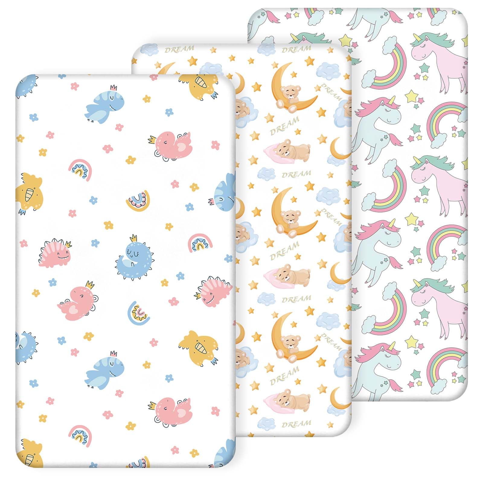 Aolso Next to Me Crib Sheets, 3pcs Baby Sheet Set 120x60cm, Cot Bed Sheets Bassinet for Boy and Girl, Bedside Cribs, Breathable, Lightweight (Zoo Beige/Zoo White/Rainbow)