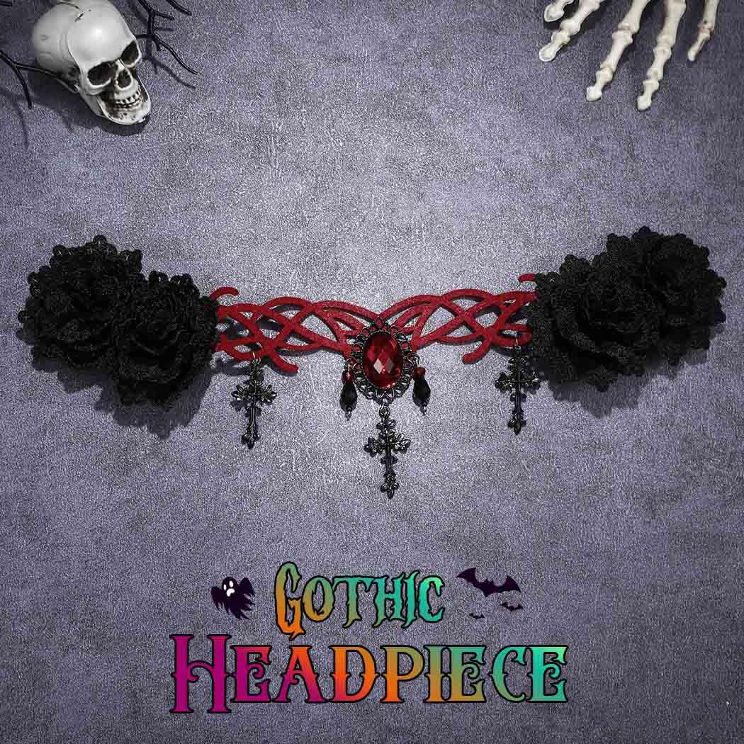 Fashband Gothic Flower Headband Halloween Rhinestone Forehead Chain Hair Clip Party Costume Headpiece for Women - Image 2