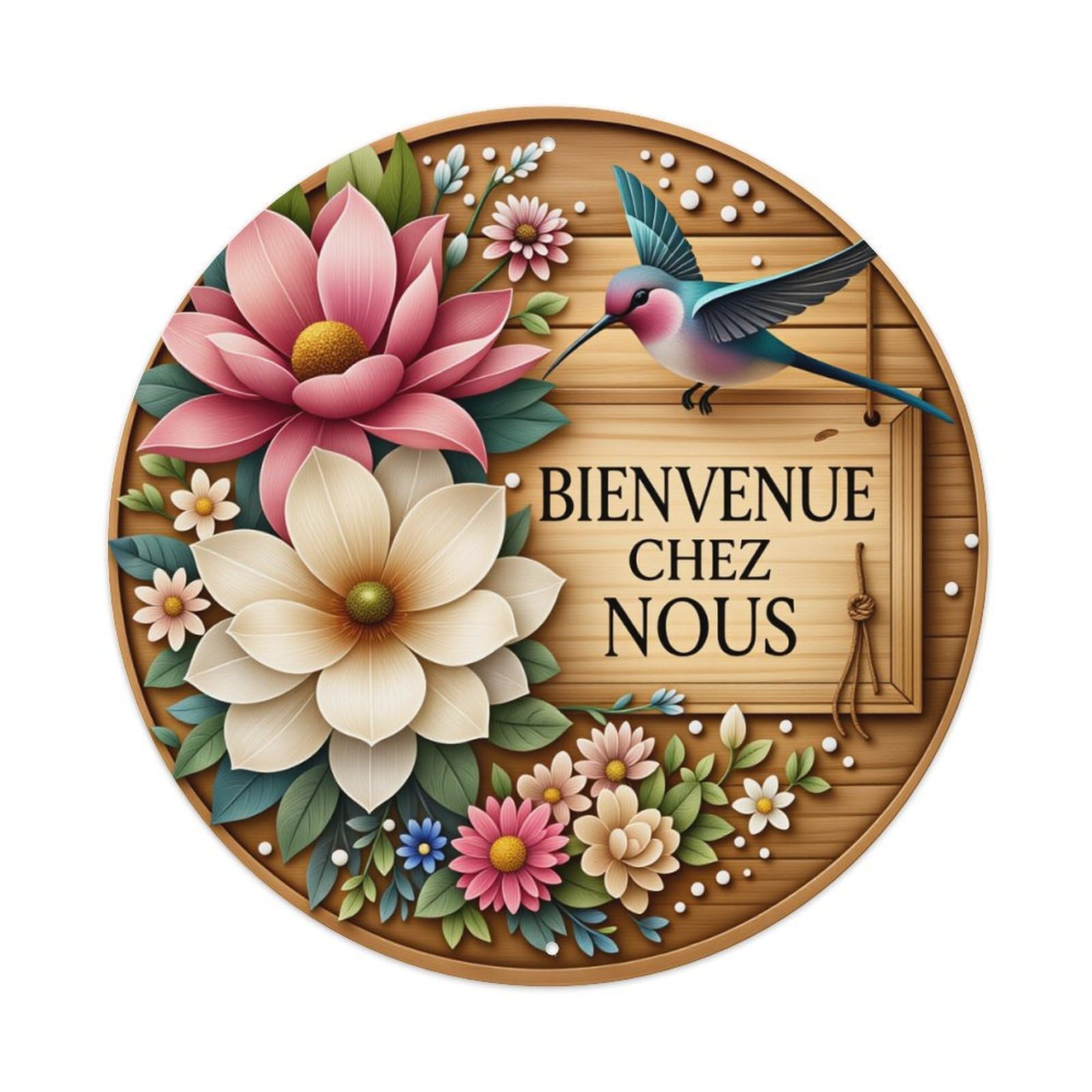 Floral Bird Wooden Style Sign Welcome Metal Tin Sign Vintage Garden Bedroom Cafe Bar Man Cave Home Wall Decor Metal Poster 8x8 inches