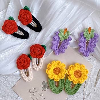 【椿カラー立体編みフラワー】ベビーヘアクリップ　キッズヘアクリップ　ヘアピン Amazon | 4個 かわいいかぎ針編みフローラルヘアピン エレガント