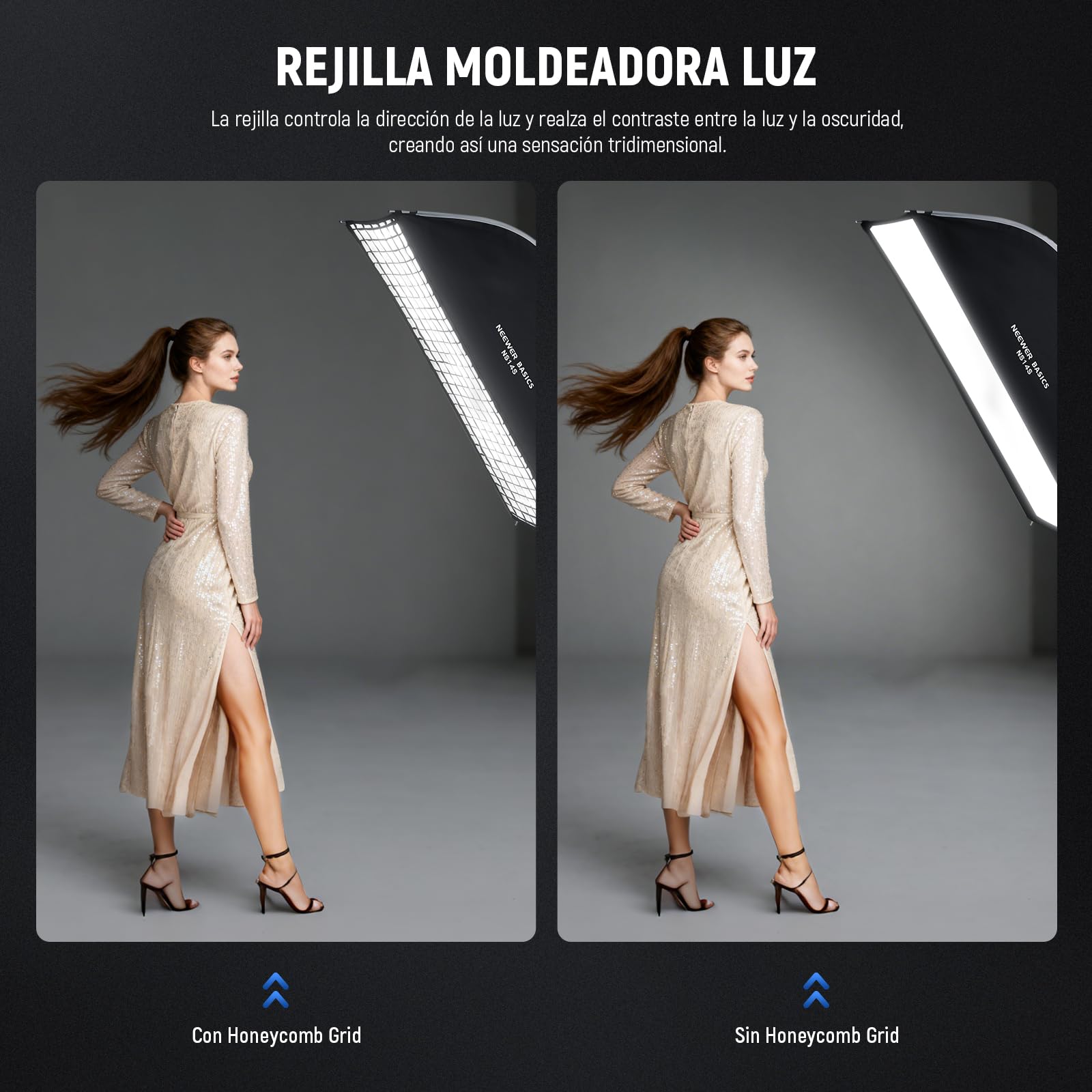 NEEWER Basics NS14S - Kit de Caja de luz Rectangular Rectangular, 12 x 47 Pulgadas, Tira de Montaje Bowens de liberación rápida, difusor de luz Compatible con Godox Compatible con Aputure Studio