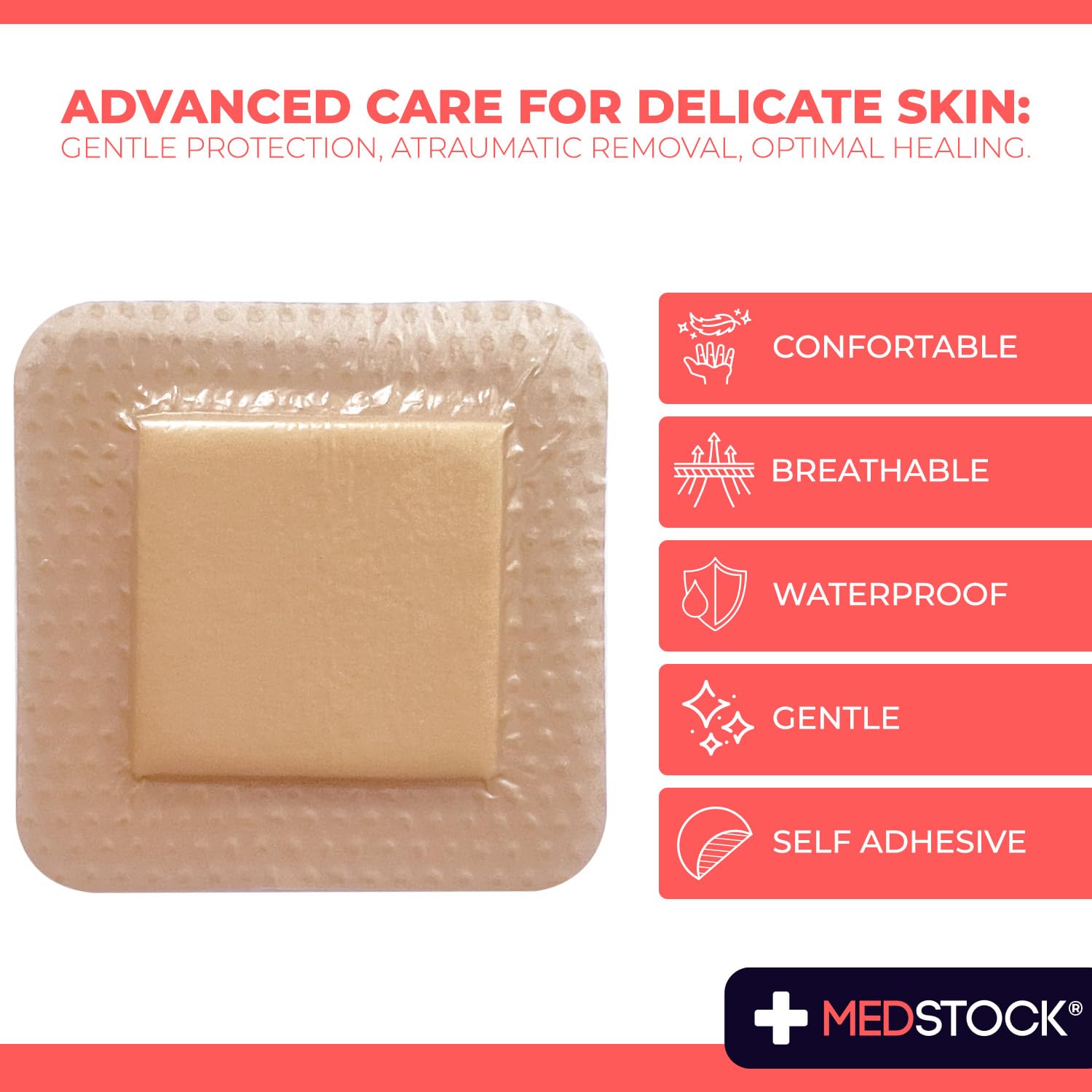 MEDSTOCK Silicone Foam Lite Dressing with Border, 2
