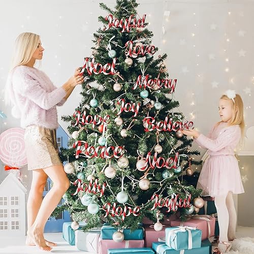 Miniatura 2 de Juego de adornos de Navidad, 10 piezas de árboles de Navidad, decoraciones de caramelo de madera, rojo y blanco, creer, alegría, feliz Navidad,