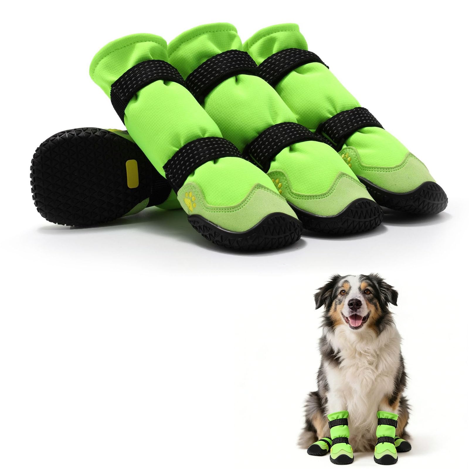 Lot De 4 Chaussures pour Chiens De Grande, Moyenne Et Petite Taille, Chaussures Imperméables Et Antidérapantes avec Protections pour Les Pattes Et Bandes Réfléchissantes,Vert,4XL