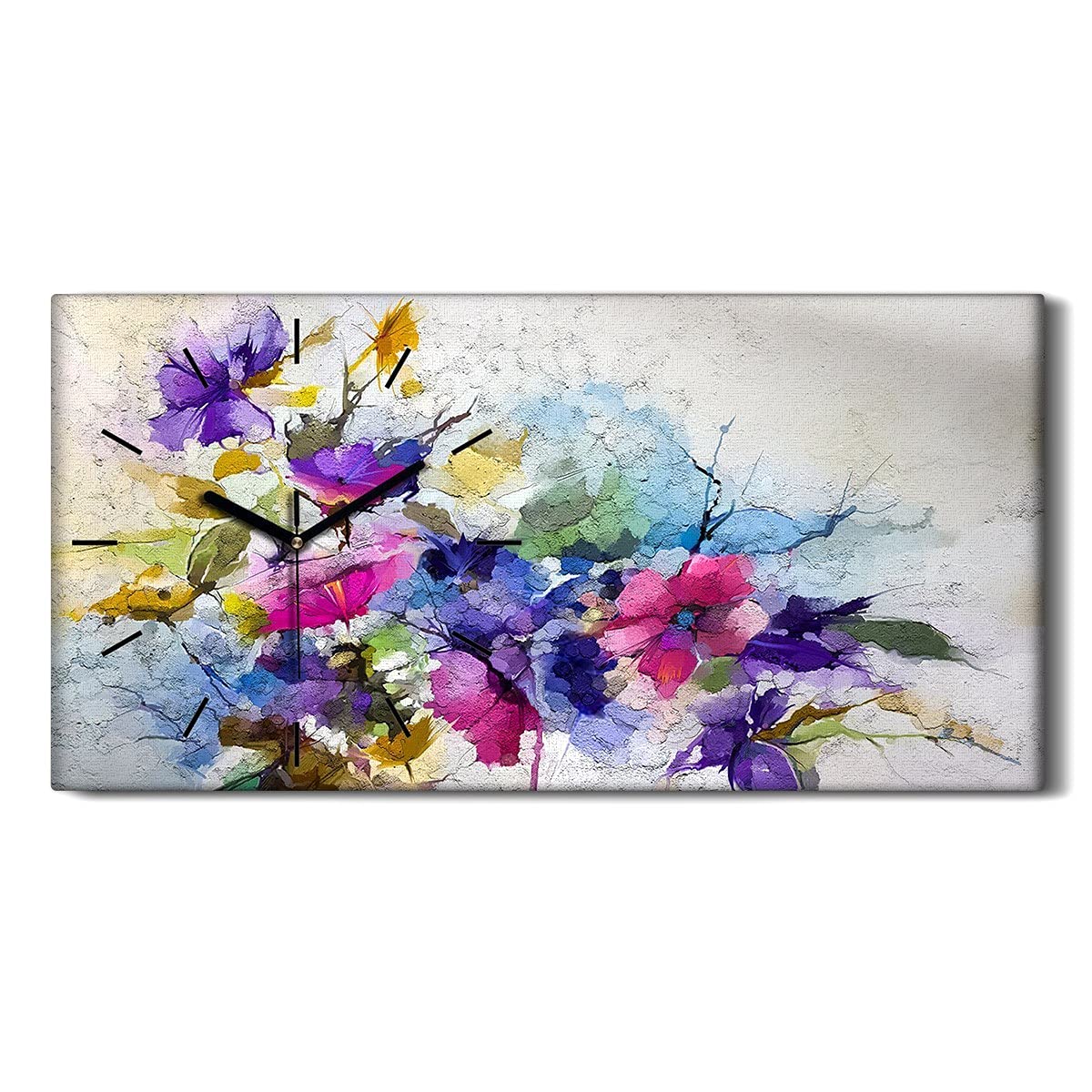 Horloge sur Toile 60x30cm Salon Chambre Ambiance Zen Fleurs