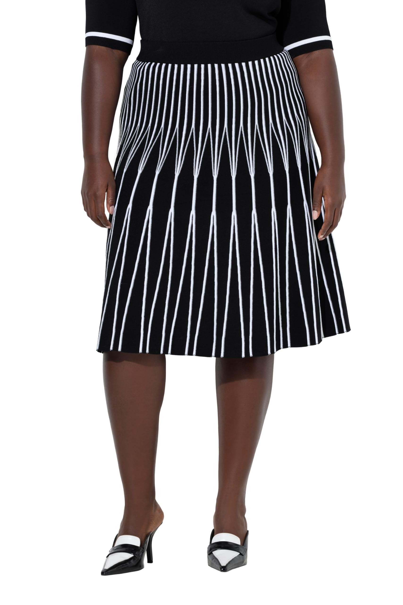 Ulla Popken Damen große Größen Übergrößen Plus Size Plissee-Midirock, Streifen, A-Linie, Elastikbund 847752