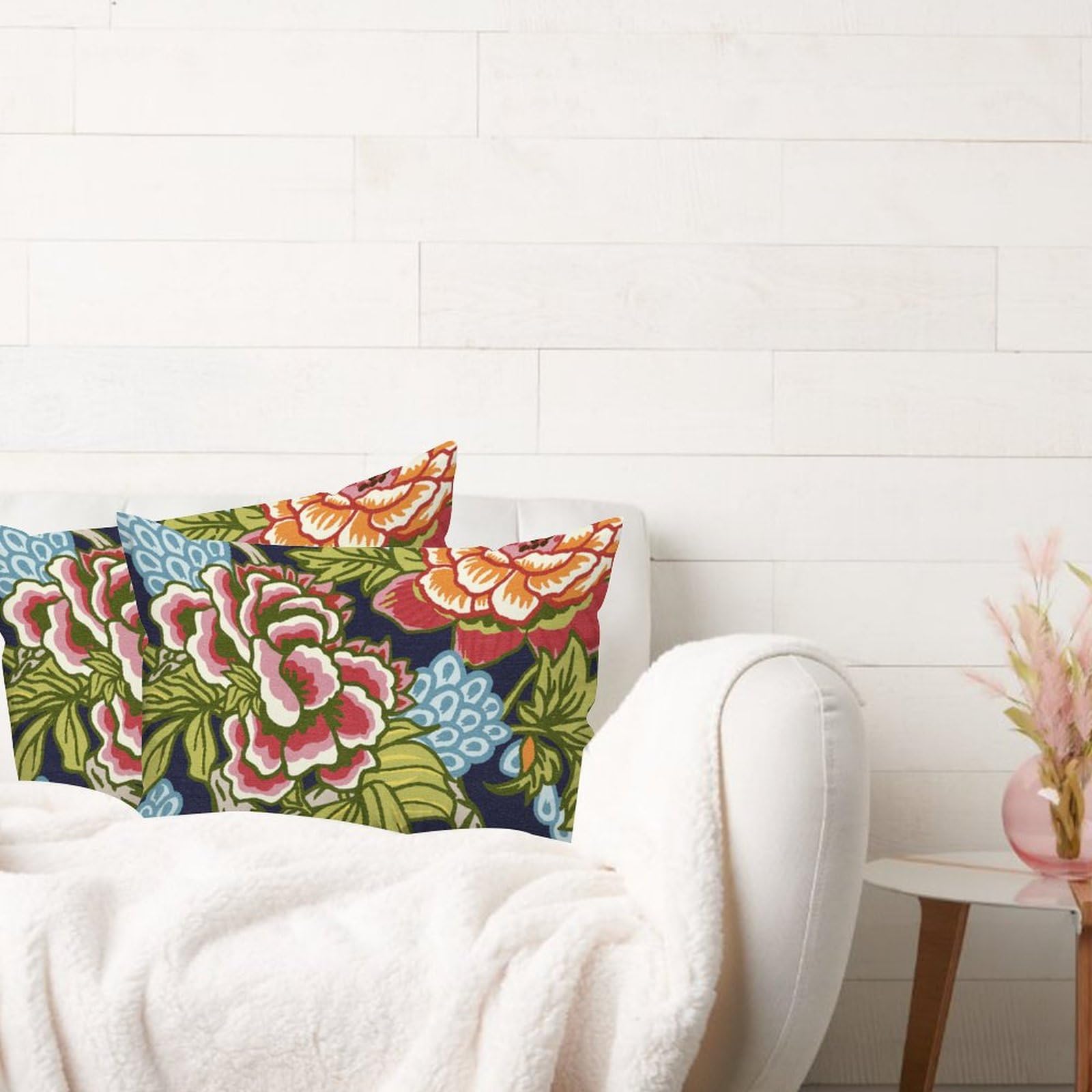 Chinoiserie, Set di 2 federe per cuscini blu e bianche, 45 x 45 cm, motivo floreale, per esterni, per divano, letto, divano, decorazione per la casa