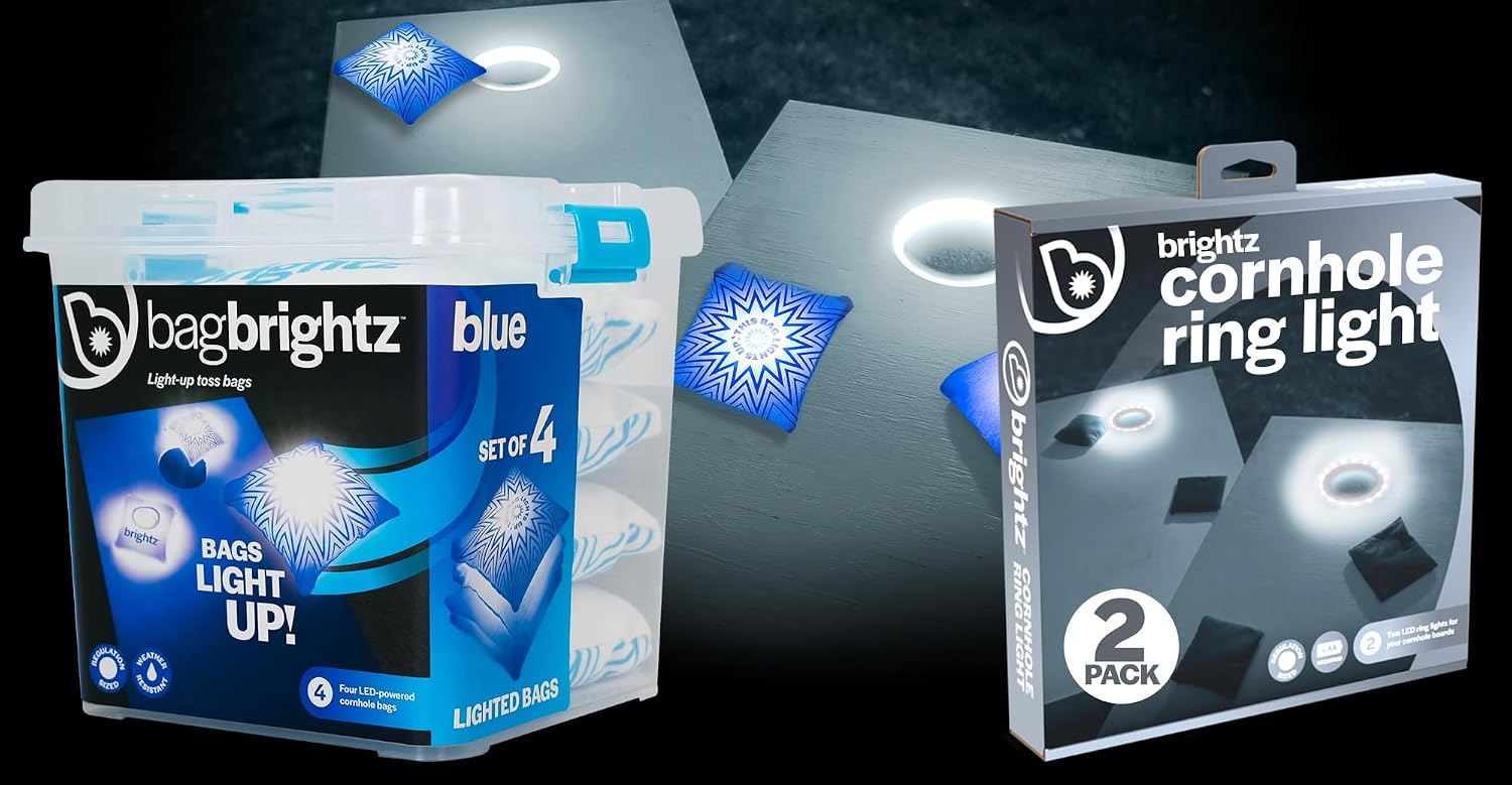 Brightz Premium Cornhole Ring Light with LED Bags - Includes 4-Pack of LED Cornhole Bags + RingBrightz Cornhole Ring Lights - The Ultimate Night Time Cornhole Master Set