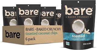 Bare Snacks Baked Crunchy Toasted Coconut Chips, 2.7oz Pack of 6 - Gluten-Free, Non-GMO, Healthy Crunchy Snack