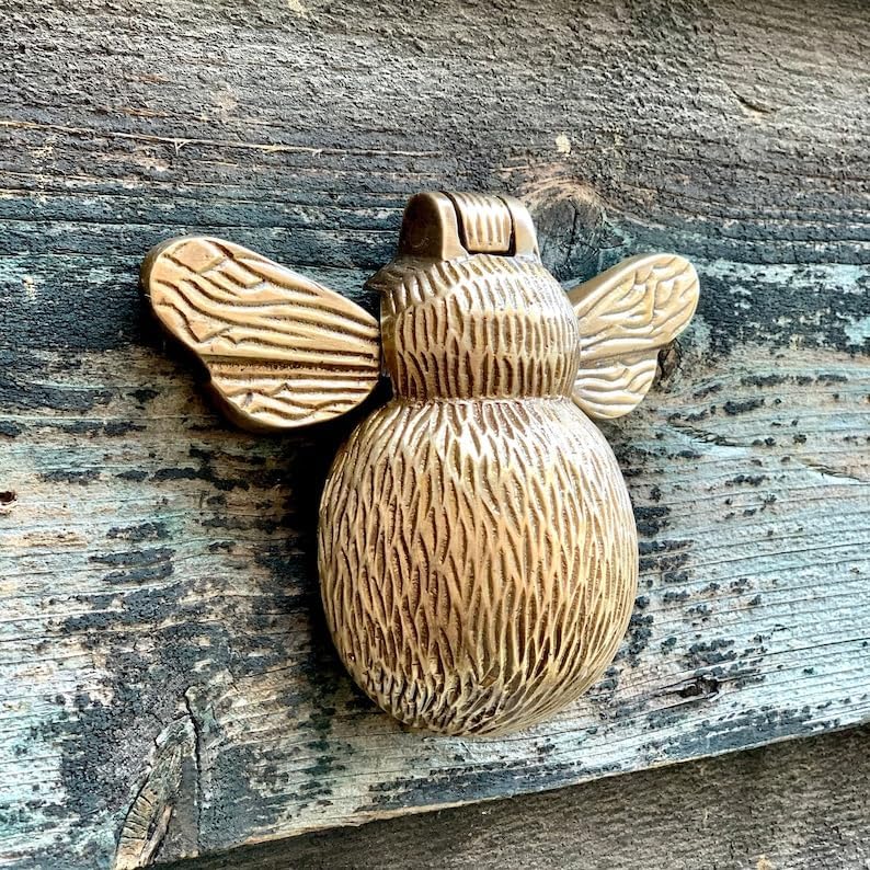 Solid Brass Bee Door Knocker - Antique Vintage Country Style Knockers - Bronze Colour (Antique Brass) e Bee Door Knocker