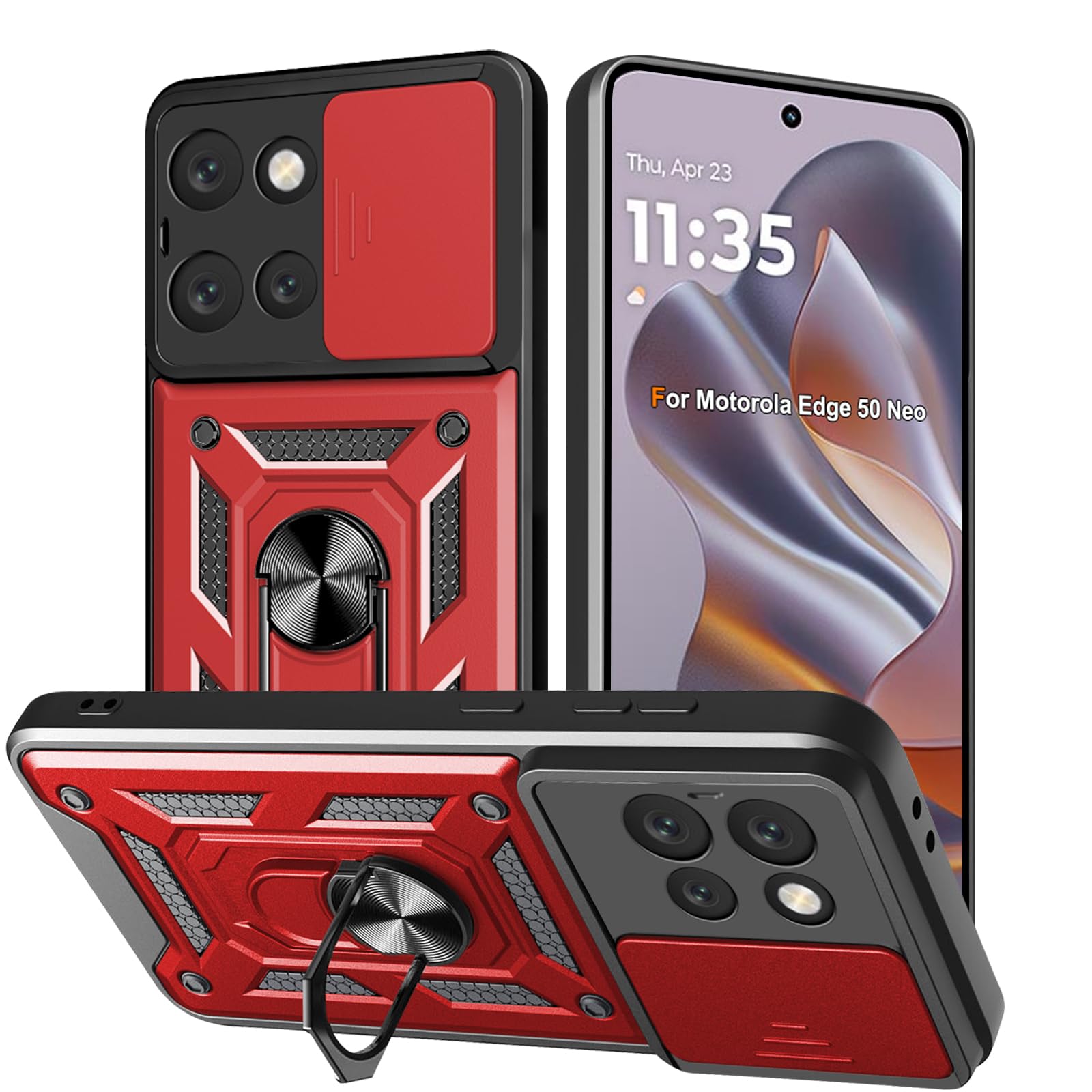 Custodia Per Motorola Edge 50 Neo – Antiurto Con Copri Fotocamera Scorrevole E Anello Girevole 360° - 3
