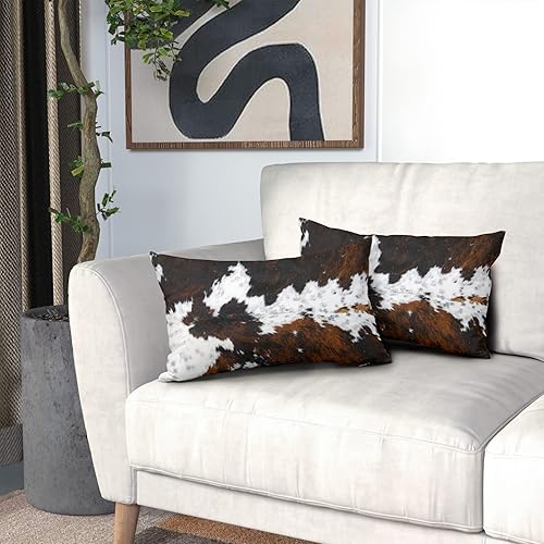 Miniatura 7 de Juego de 2 fundas de almohada lumbares de piel de vaca occidental de 12 x 20 pulgadas, fundas de almohada rectangulares decorativas de piel