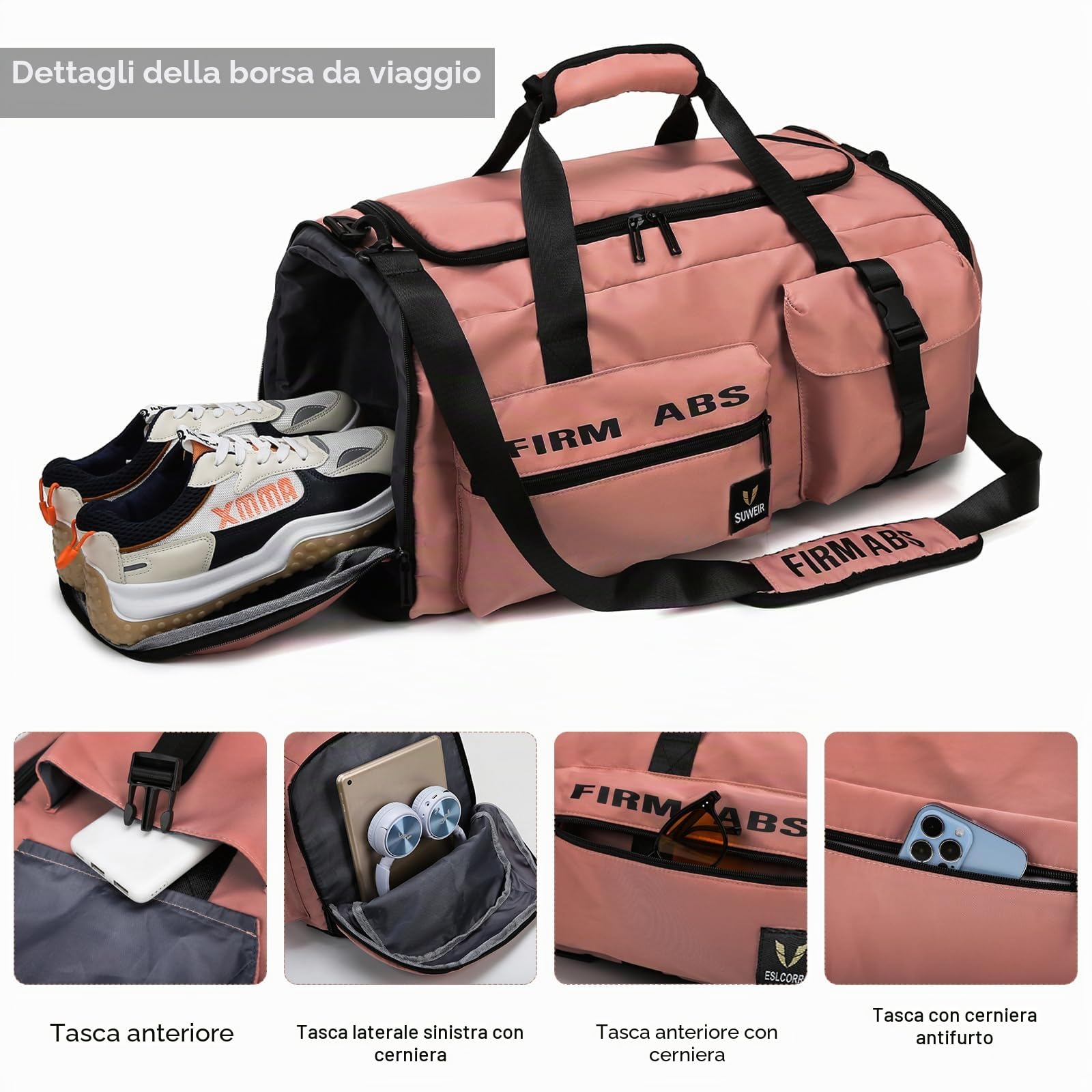 Suweir Borsone Palestra, 65L Borsa da Viaggio con Scomparto per Scarpe e Tasca Bagnata