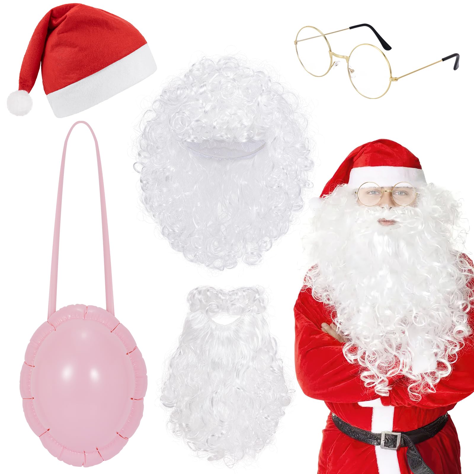 Hifot Weihnachtsmann Kostüm-Set - 5-teilig Mit Perücke, Bart, Mütze, Brille & Aufblasbarem Bauch