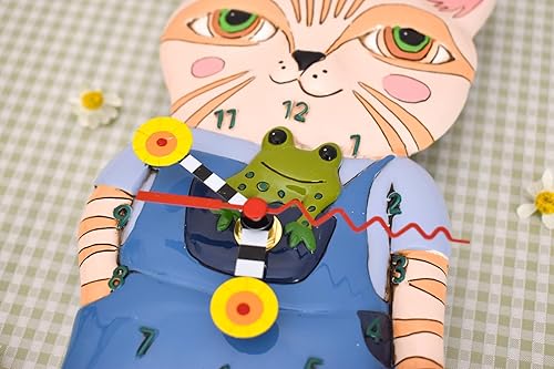 Miniatura 4 de Enesco Allen Designs Country Cat Holding Fresh Eggs - Reloj de pared con péndulo esculpido, 12.4 pulgadas, multicolor