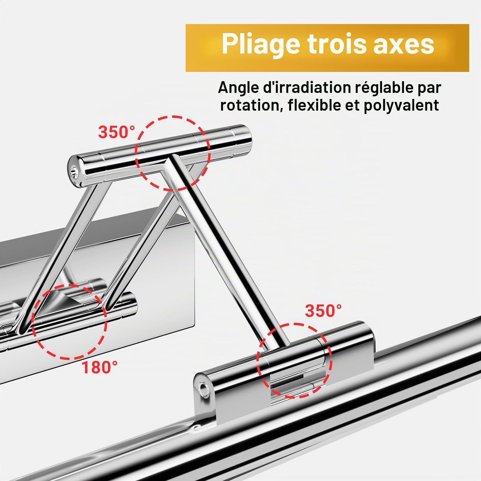 Klighten Led Miroir Lampe Salle de Bain 40cm,12W 970 LM Lampes de salle de bains,Rotating Lampe Miroir Salle de Bain Ip44, Aluminium Applique Murale, Miroir Salle de Bain Blanc naturel 4000K,chrome