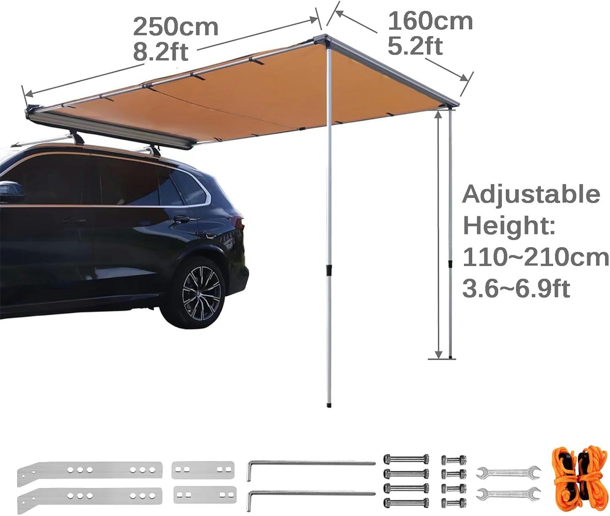 Tenda da Tetto Auto, Veranda Camper, Toldo Retráctil Extraíble con Bolsa de Almacenamiento Impermeable, Altura Ajustable