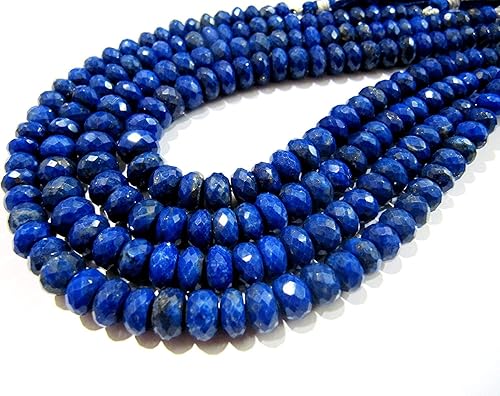 Miniatura 2 de "Hanumat Gems" - Lote de 5 hebras de cuentas de lapislázuli natural de calidad AAA, tamaño de 5 a 0.276 in, hebra de 8 pulgadas de largo/cuentas de