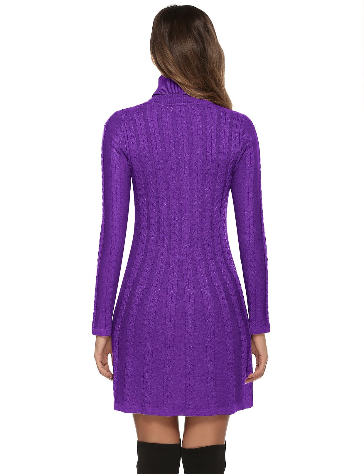 Gyabnw Vestito Casual Donna Invernale in Maglione Abito Vita Alta Elegante in Girocollo di Orlo Svasato Abito Linea A in Maglia al Ginocchio Caldo di Moda Treccia Ritorta