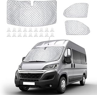Interne Thermo Windschutzscheibenabdeckungen für FIAT Ducato X250/290 für Peugeot Boxer 2006–2025, 3-teiliges wasserdichtes UV-beständiges Rollo-Set, Faltbare Frontscheibenabdeckung