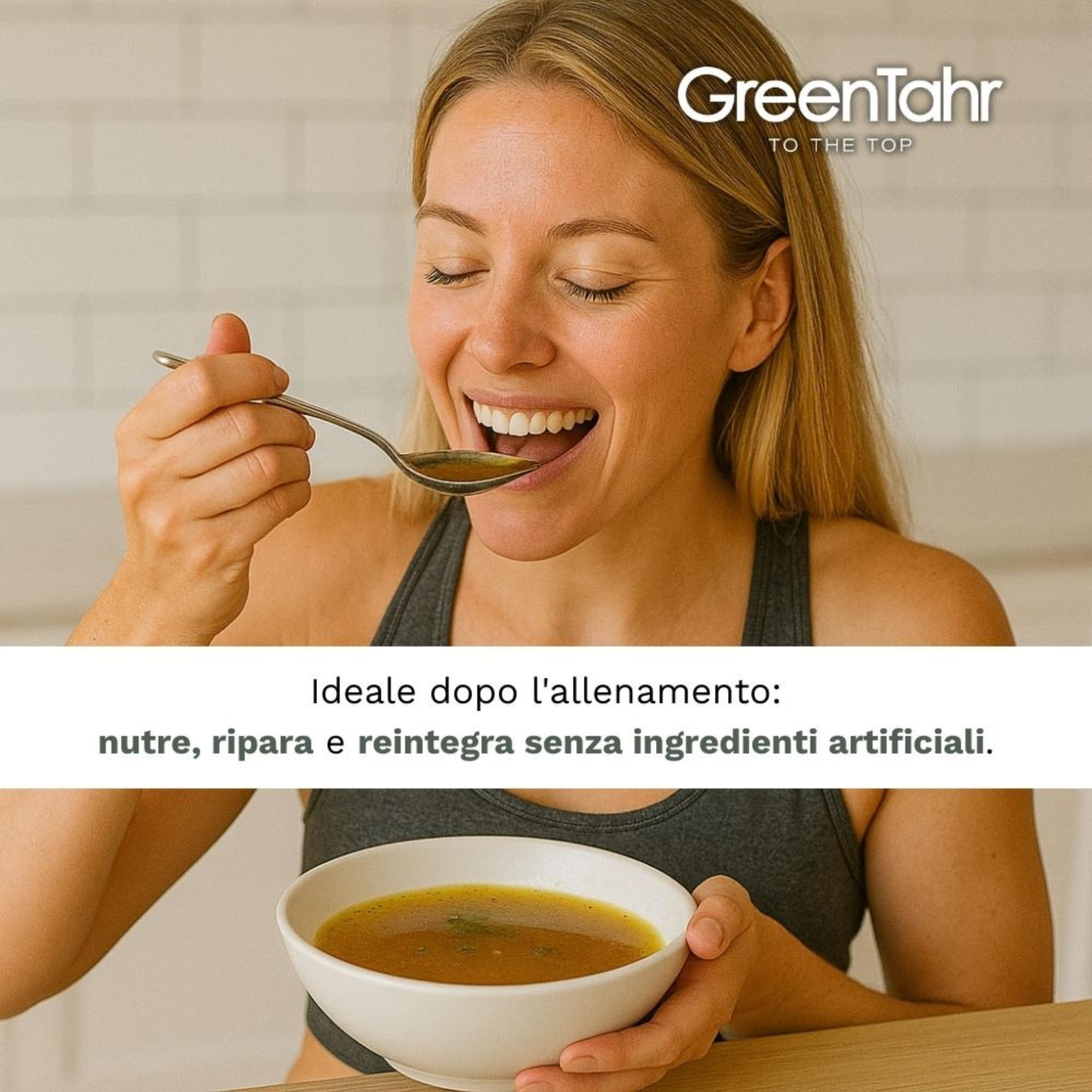 Green Tahr Brodo Vegetale Proteico Naturale in Polvere - Protein Broth 750g. Brodo Granulare Ricco di Proteine 41% e fibre 13%. Vegano, Senza Glutine né Zucchero Aggiunto