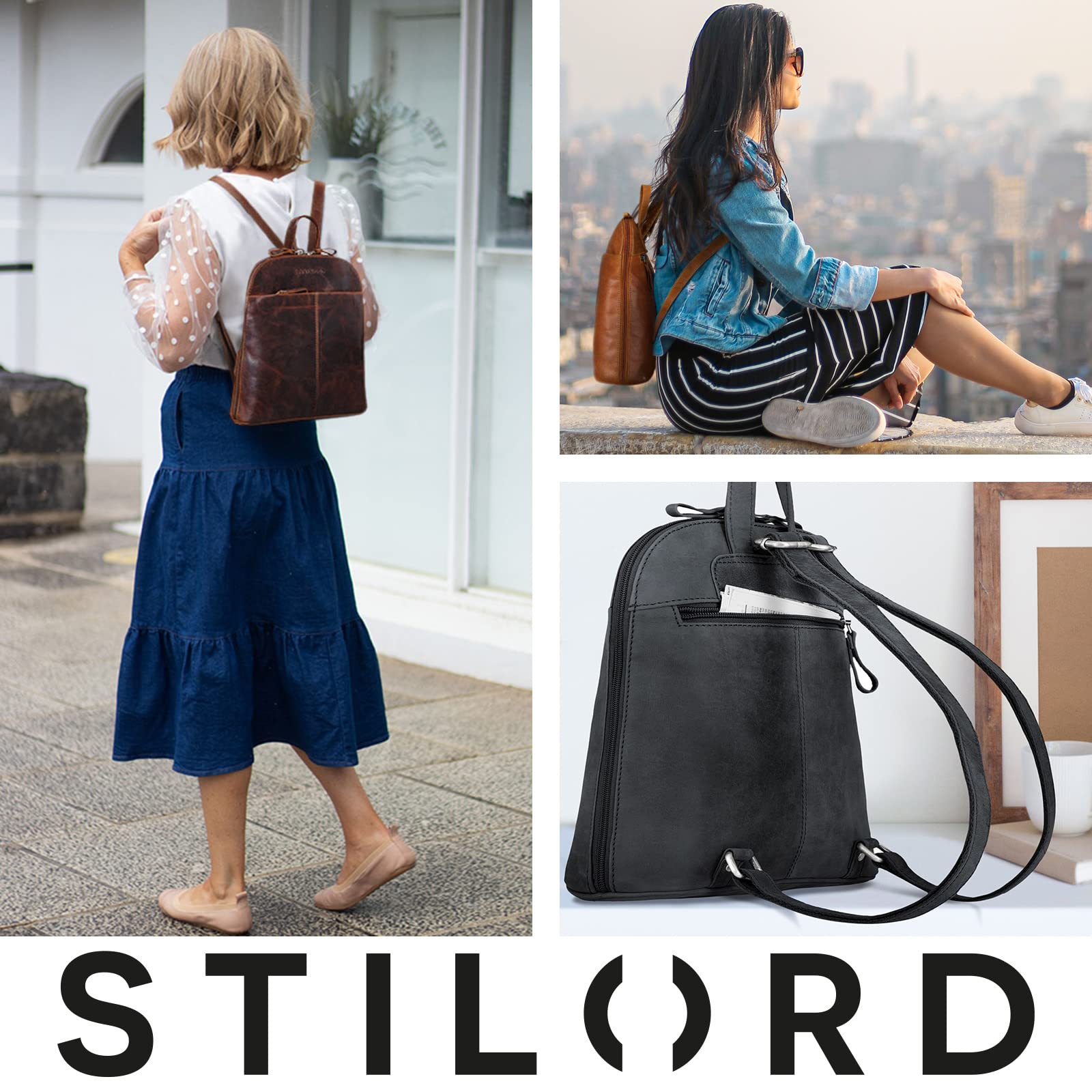 STILORD Olivia Mochila Cuero Mujeres - Daypack City-Mocila pequeño Bolsa de Hombro para Diario Salir o Trabajo de Auténtica Piel Color:Cannes - marrón