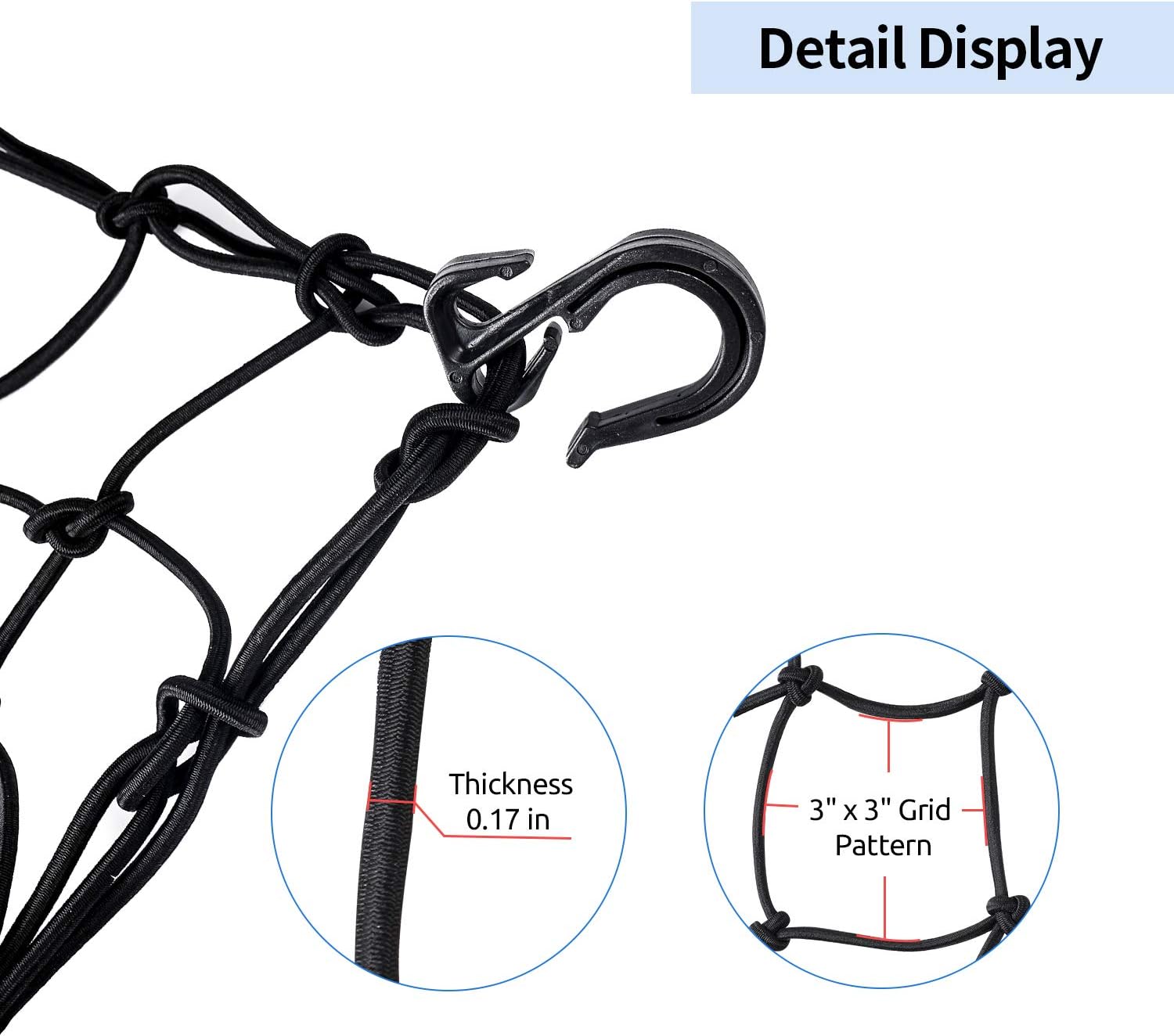Super Strong Stretch Heavy-Duty 15" Cargo Net for Motorcycle ATV - Stretches to 45"