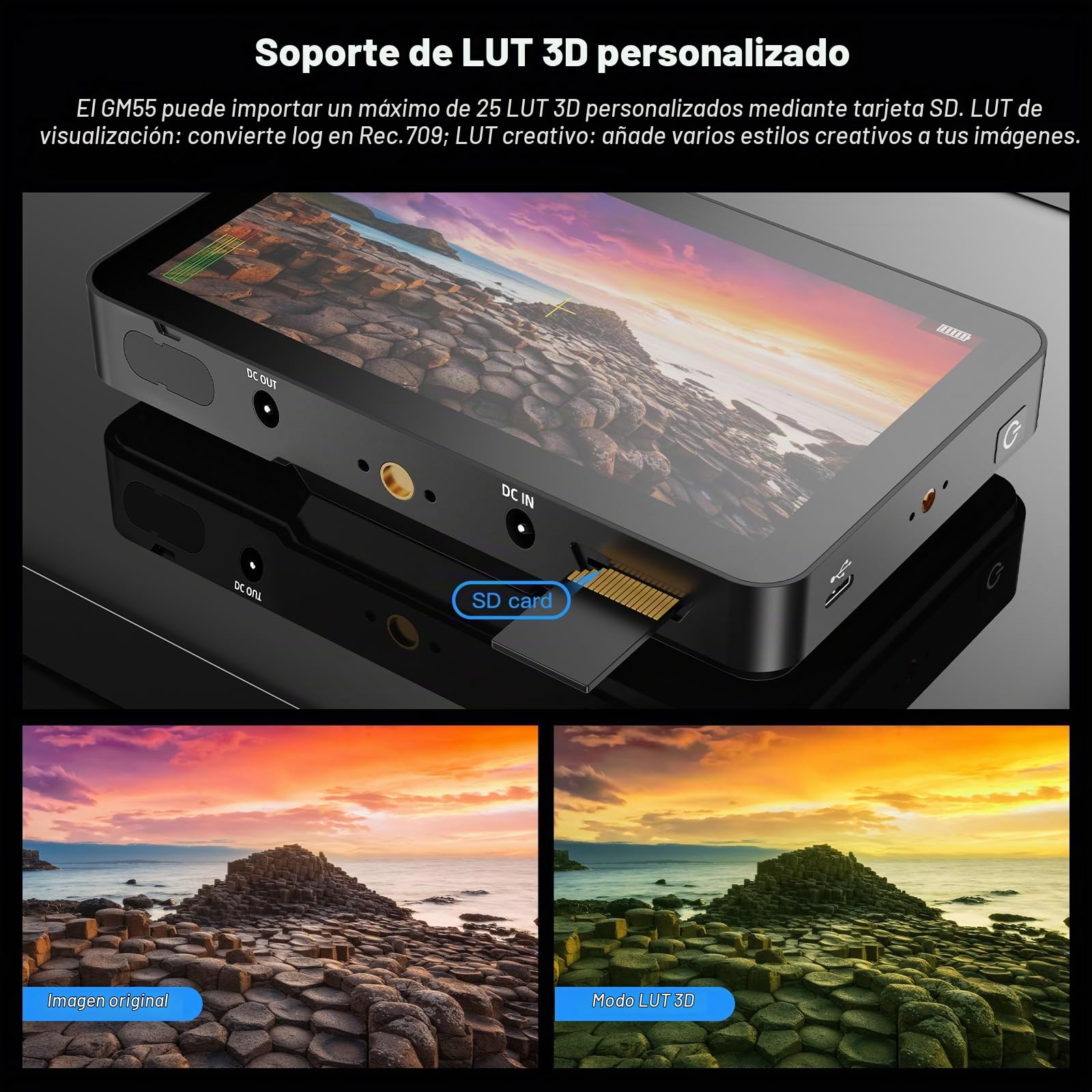 Godox GM55 4K Táctil Cámara Monito 5,5 Pulgadas Externo Monitor 410nit 1920x1080 IPS HDMI 3D LUT con LUT 3D NP-F550 Batería Parasol para Microslr&DSLR para Canon Nikon Sony