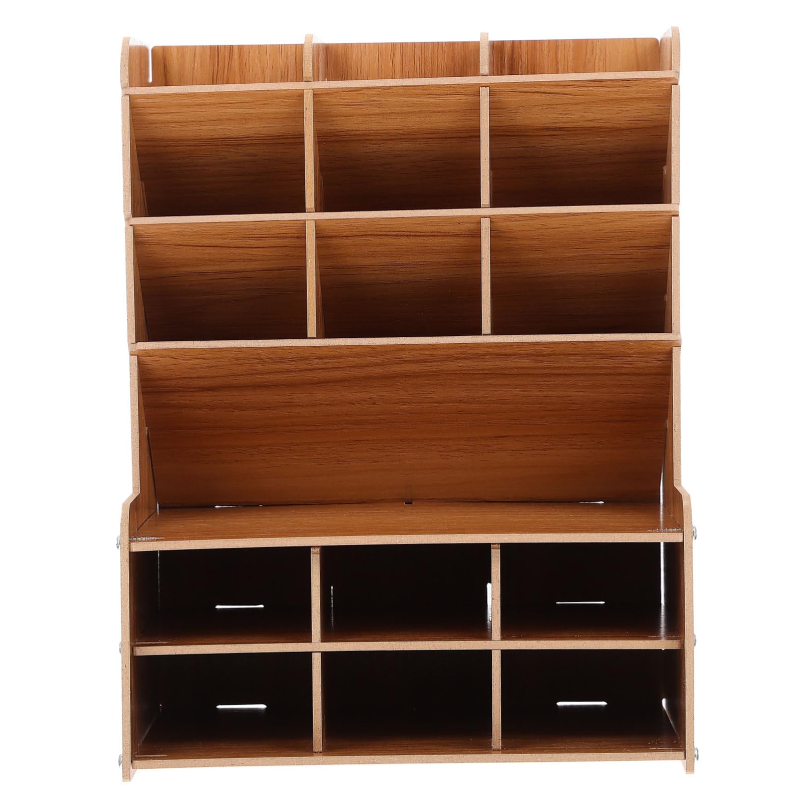 Portalápices de Madera de Cerezo B15, Organizador Multifuncional Múltiples Divisiones, Estante Práctico para Bolígrafos, Soporte de Escritorio para Oficina y Material Escolar
