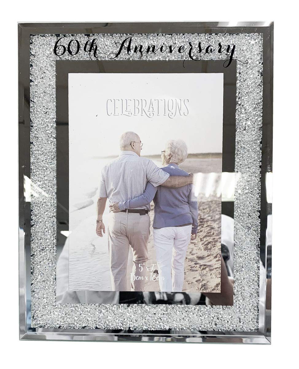 widdop bingham - Cornice per foto per 60° anniversario di matrimonio, con cristalli e specchio, idea regalo