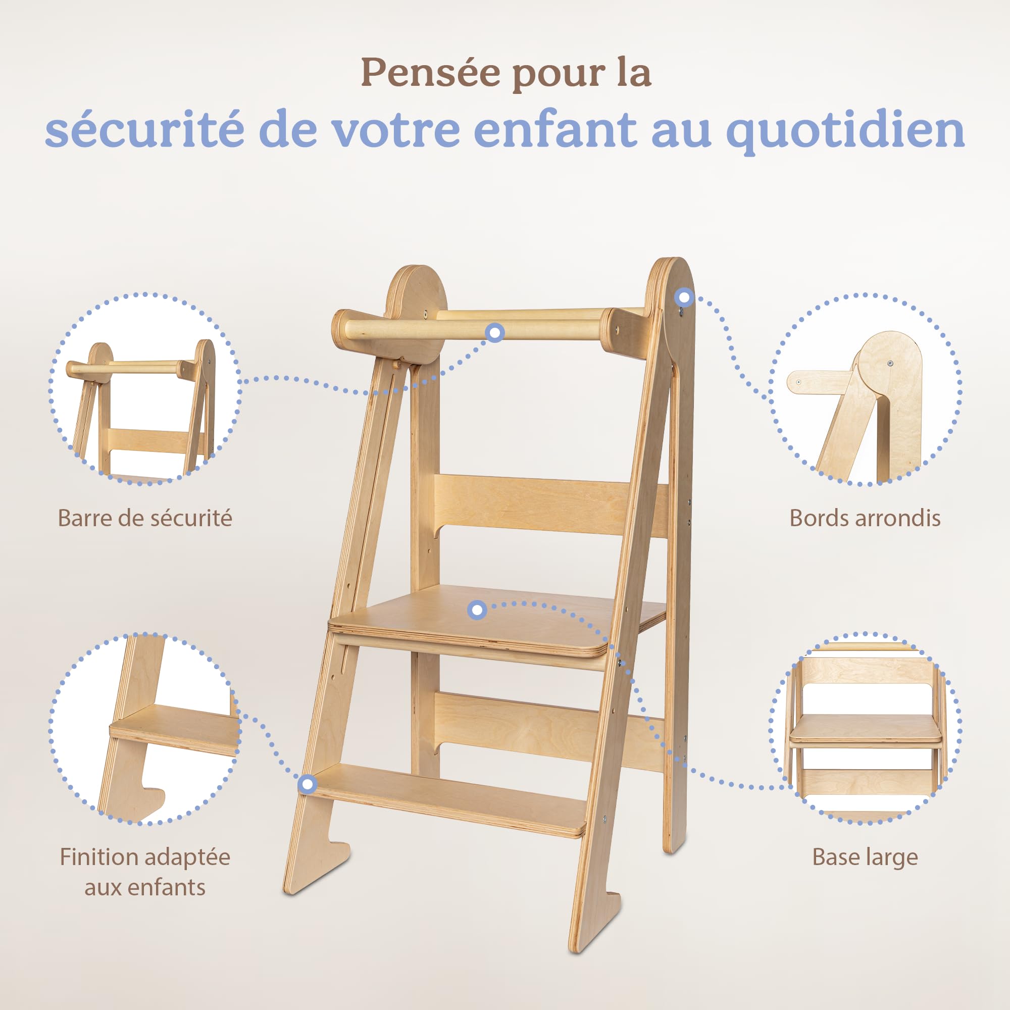 Tour Montessori Pliable Observation Enfant Bois Naturel