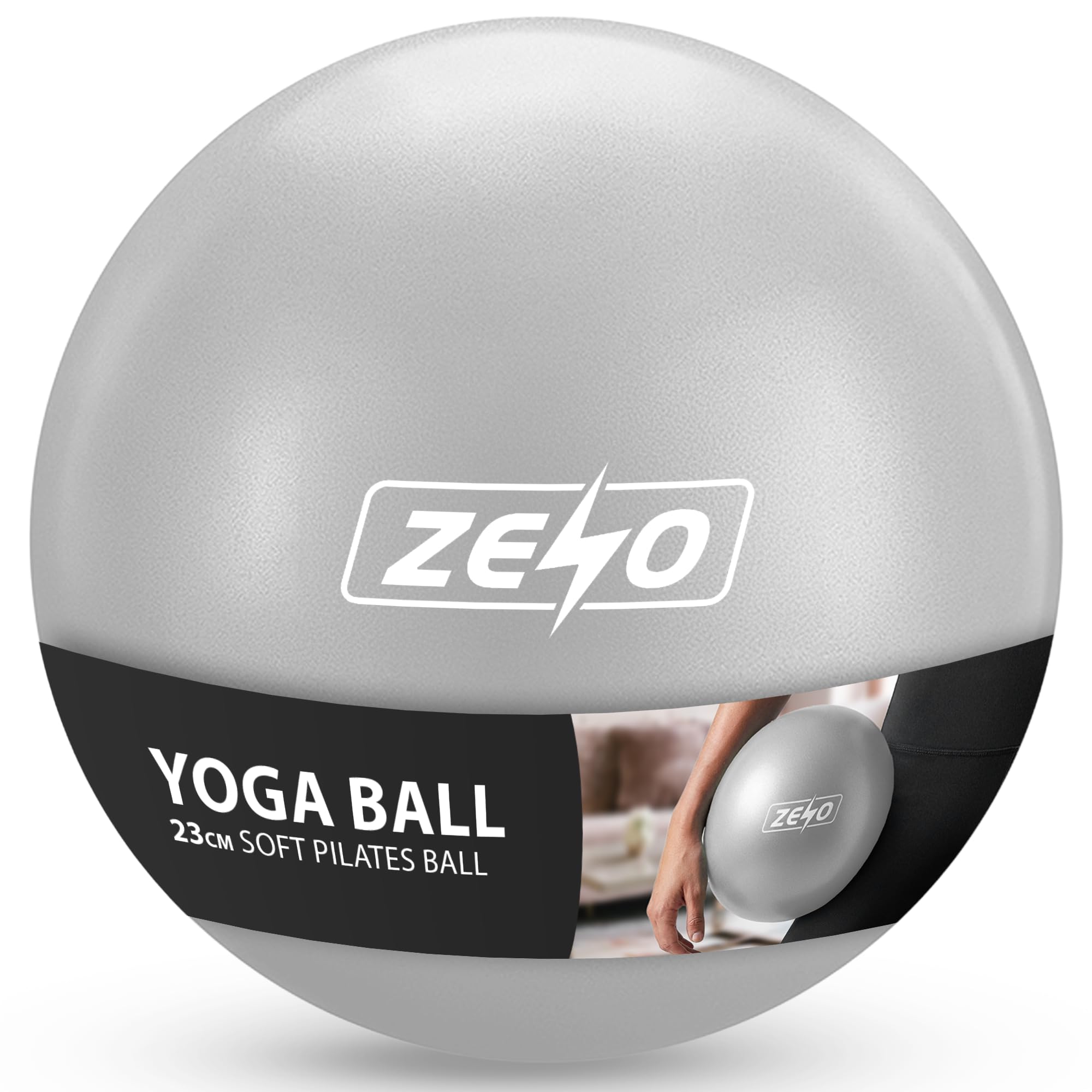 ZENO Pilates Ball 23cm | Soft Yoga Ball for Core Training | Mini Exercise Ball for Balance Stability and Control | Anti Burst Gym Ball for Pilates, Yoga, Physio, Rehab, Home Workouts (Grey)