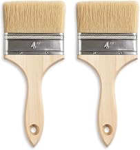 2 Pcs 4 Inch/100mm Paint Brushes, Masonry Paint Brush, Natural Bristle Wood Stain Brush with Wooden Handle for Walls Fences Masonry Decking Varnish Paste Gesso Limewash Primer, DIY Painting Tools